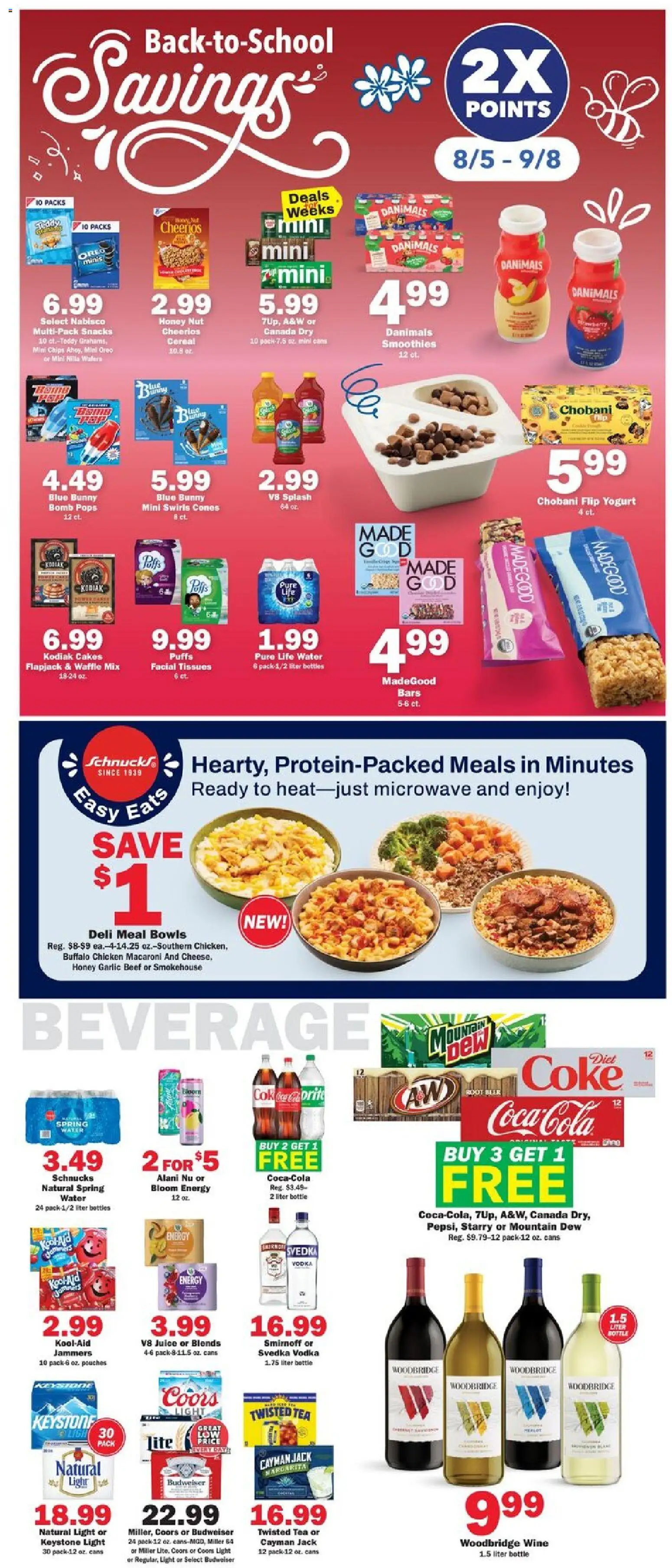 Schnucks Weekly Ad - valid from 08/05/2026 | Page: 3 | Products: Spring water, Chicken, Yogurt, Beer