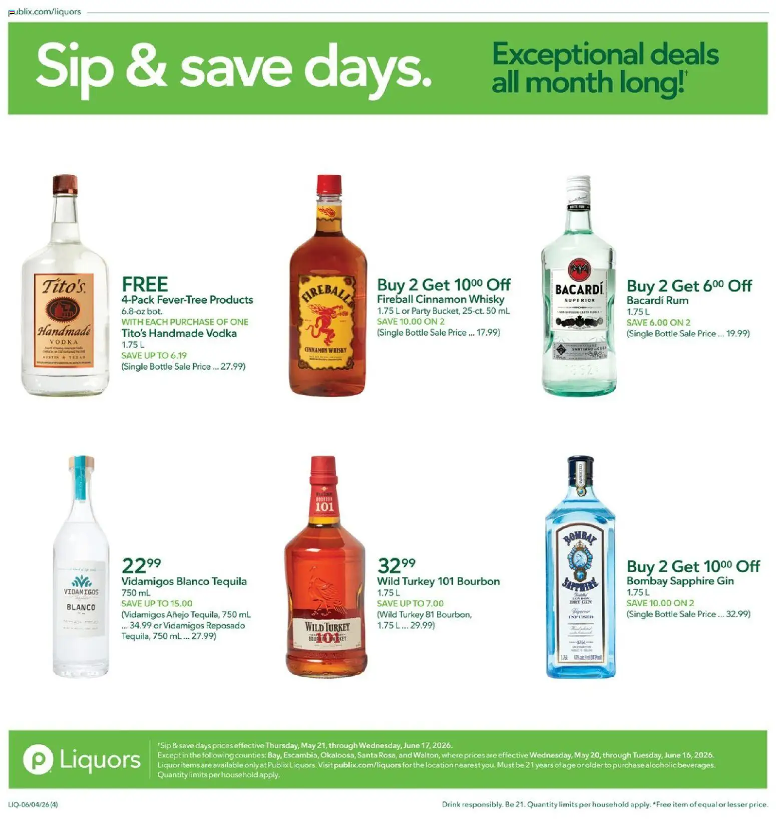 Publix Liquors - valid from 04.06.2026 | Page: 4 | Products: Bourbon, Gin, Vodka