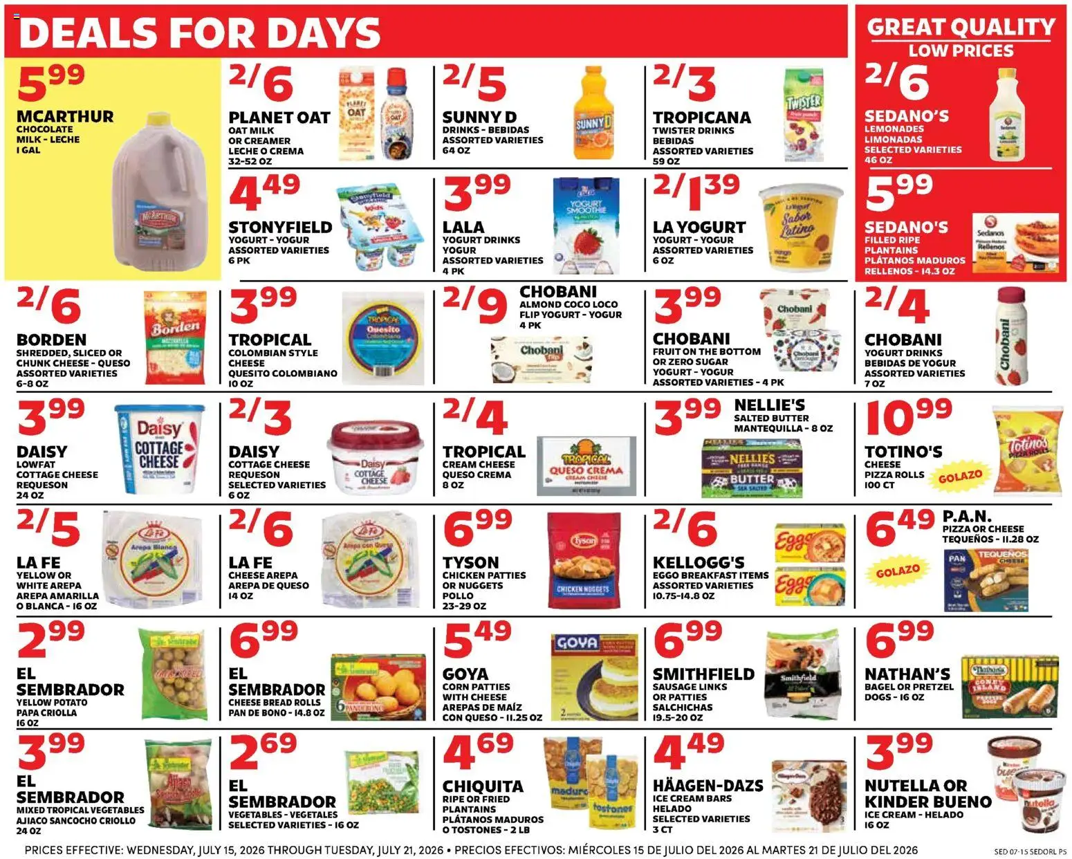 Sedano's Weekly Ad - valid from 07/15/2026 | Page: 5 | Products: Pan, Yogurt, Cottage cheese, Vegetables