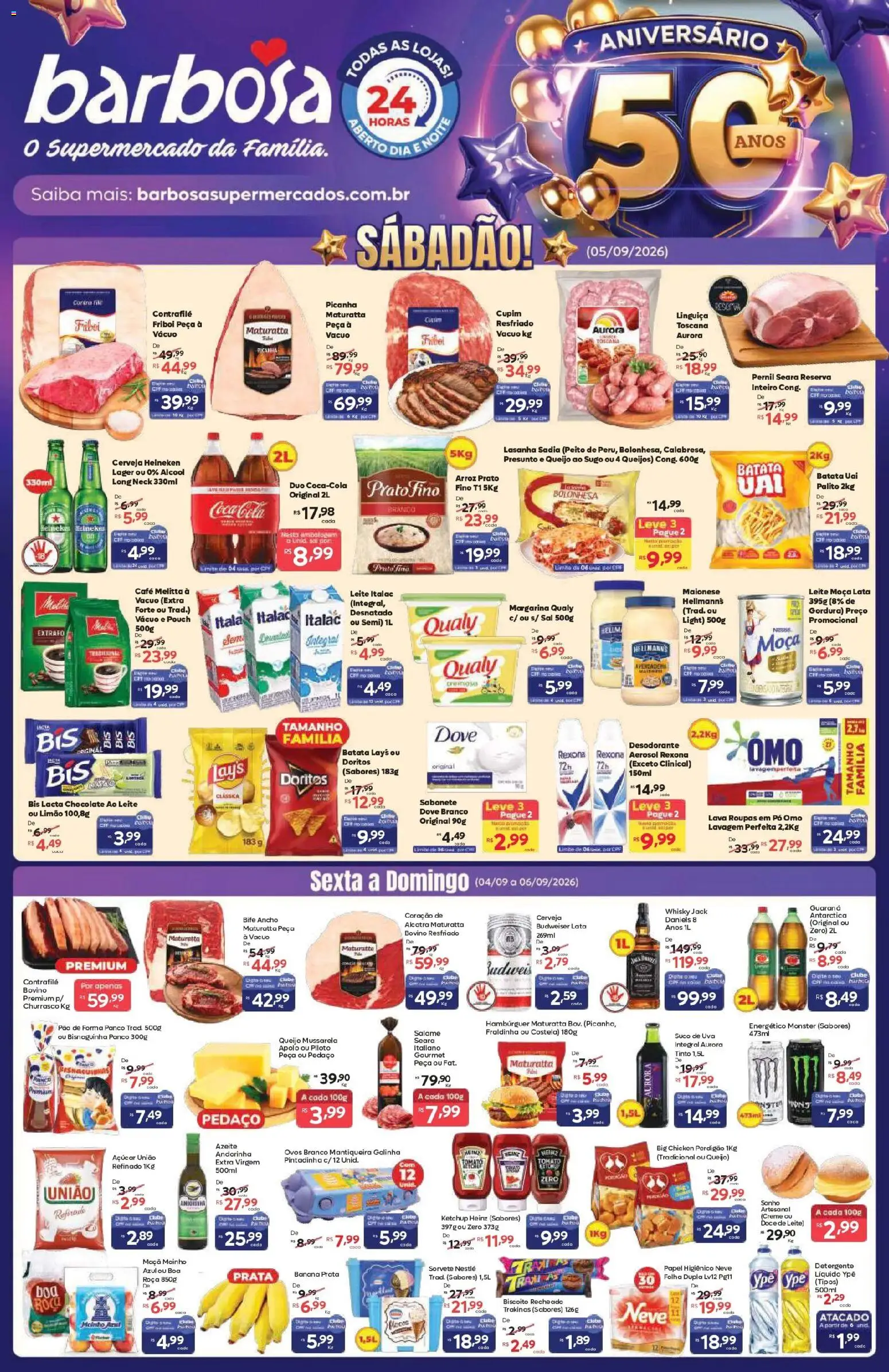 Barbosa Supermercados Folheto - válido de 04/09/2026 | Página: 1 | Produtos: Bife ancho, Detergente, Sonho, Rexona