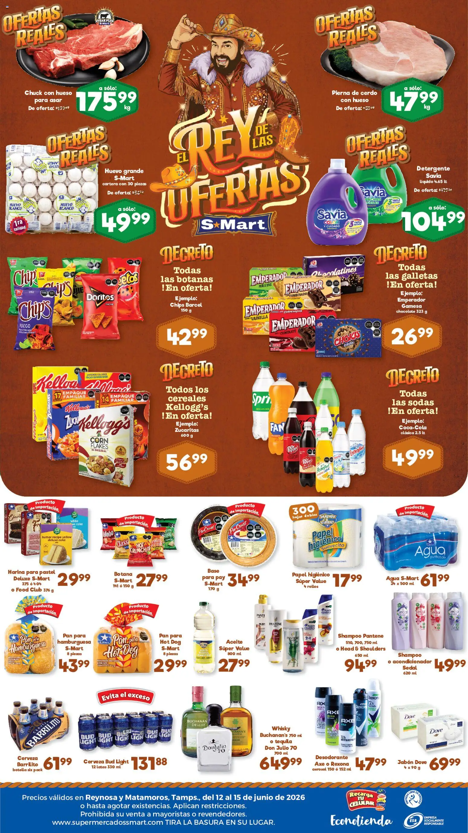 Nuevas ofertas de S-Mart válidas en toda la República Mexicana desde el 12.06.2026. ¡Encuentra las mejores ofertas en S-Mart folleto Matamoros! | Página: 2 | Productos: Harina, Cerdo, Tequila, Botella