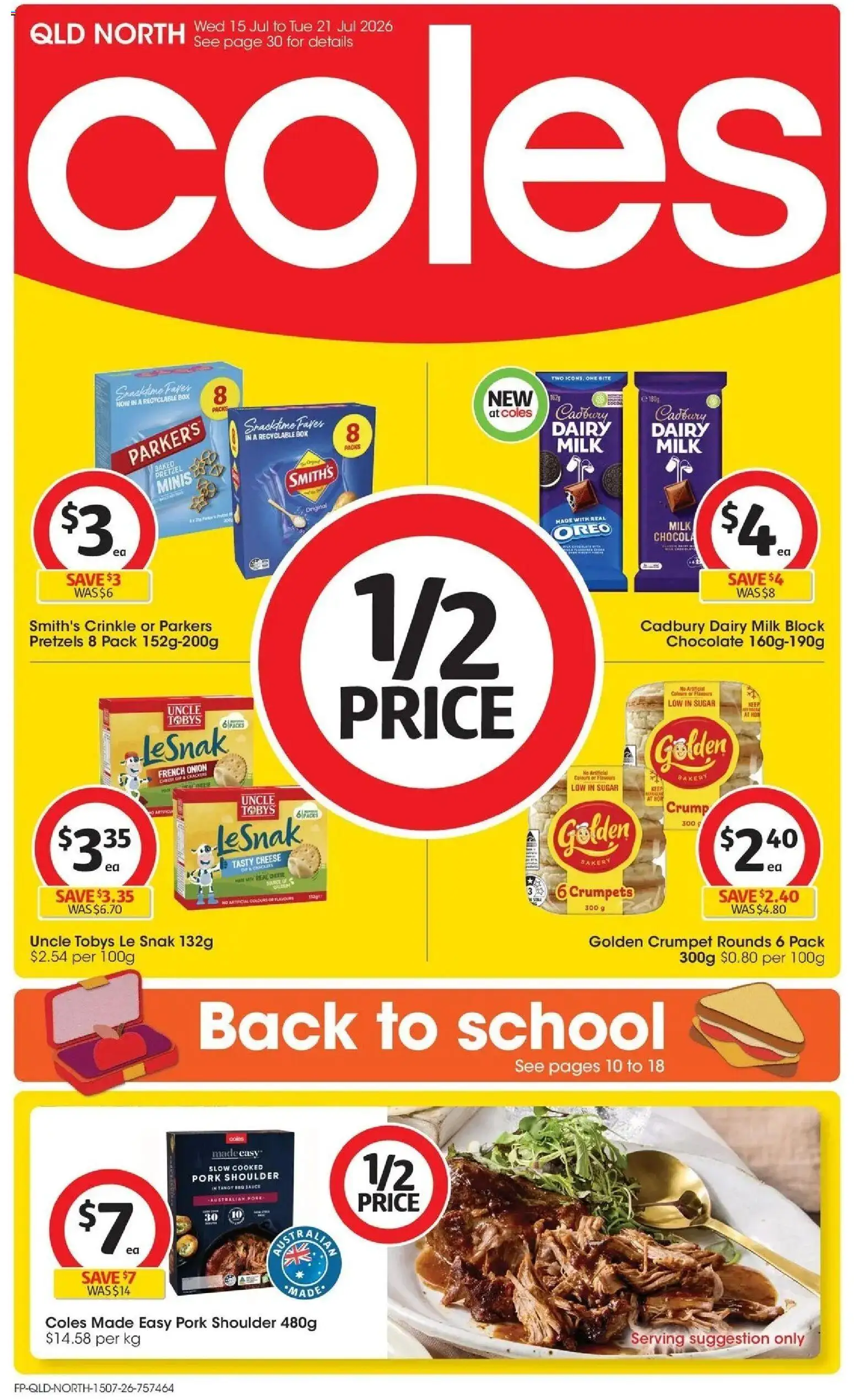 Coles catalogue - valid from 15/07/2026 | Page: 1 | Products: Box, Chocolate, Pretzels, Bakery