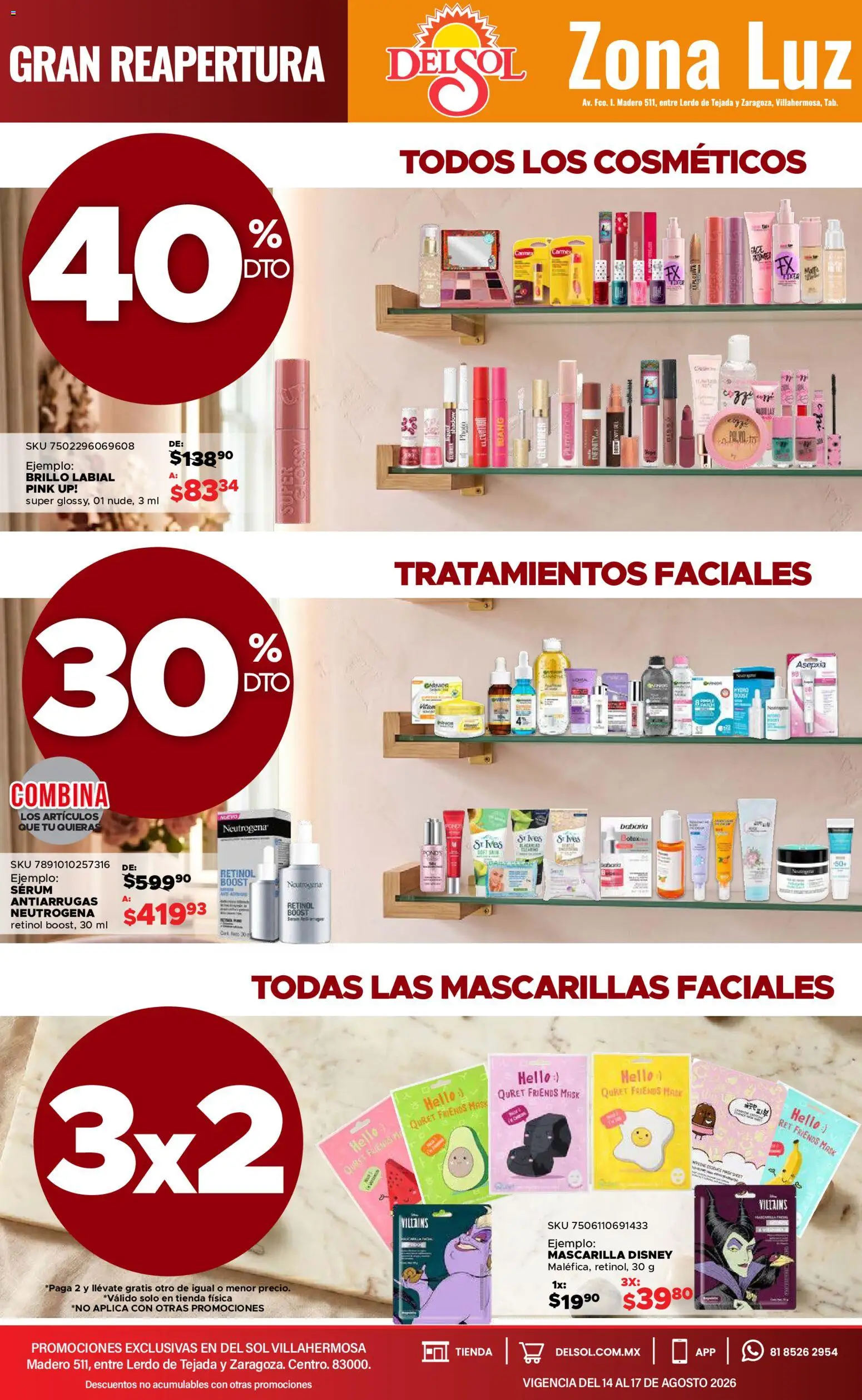 Nuevas ofertas de Del Sol y Woolworth válidas en toda la República Mexicana desde el 14/08/2026. ¡Encuentra las mejores ofertas en Del Sol y Woolworth katalog 4 Días de Grandes Promociones! | Página: 8 | Productos: Serum, Mascarillas, Mate, Mascarilla