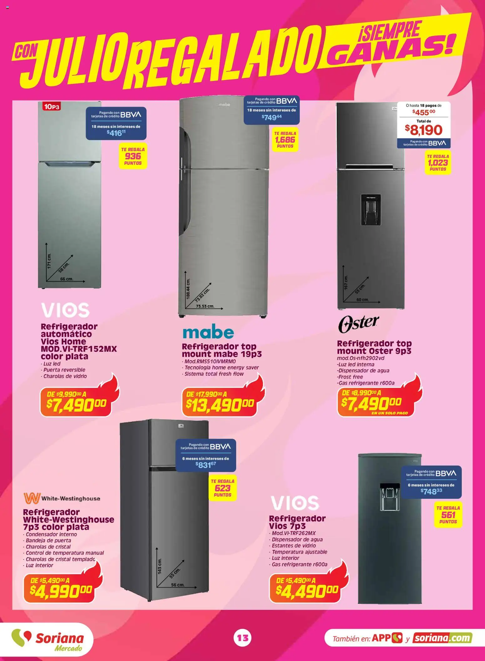 Nuevas ofertas de Soriana válidas en toda la República Mexicana desde el 03.06.2026. ¡Encuentra las mejores ofertas en Soriana Con Julio Regalado siempre ganas Mercado Nacional! | Página: 12 | Productos: Refrigerador, Bandeja, Agua, Top