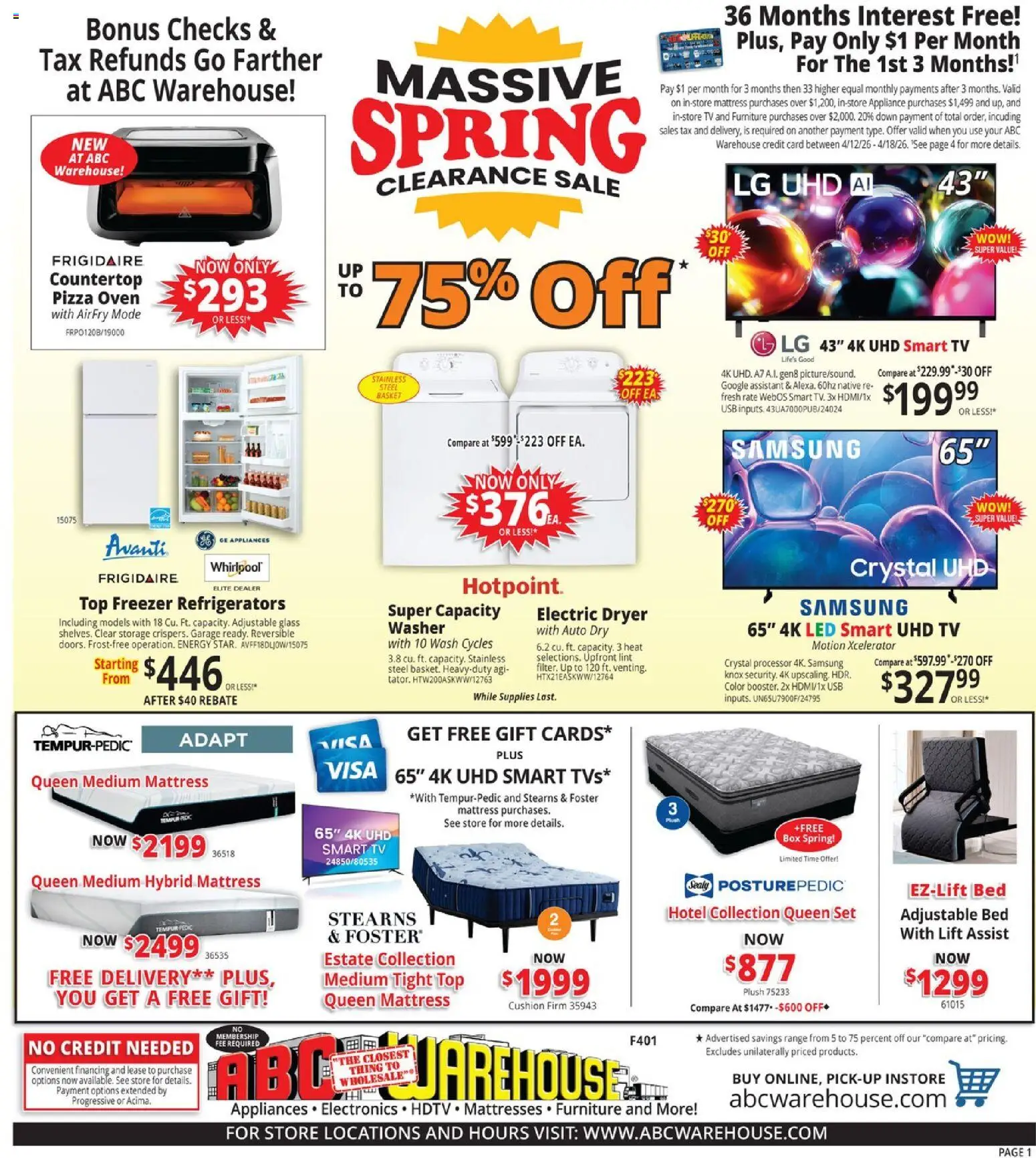 ABC Warehouse Weekly Ad - valid from 12.04.2026 | Page: 1 | Products: Cushion, Washer, Usb, Oven
