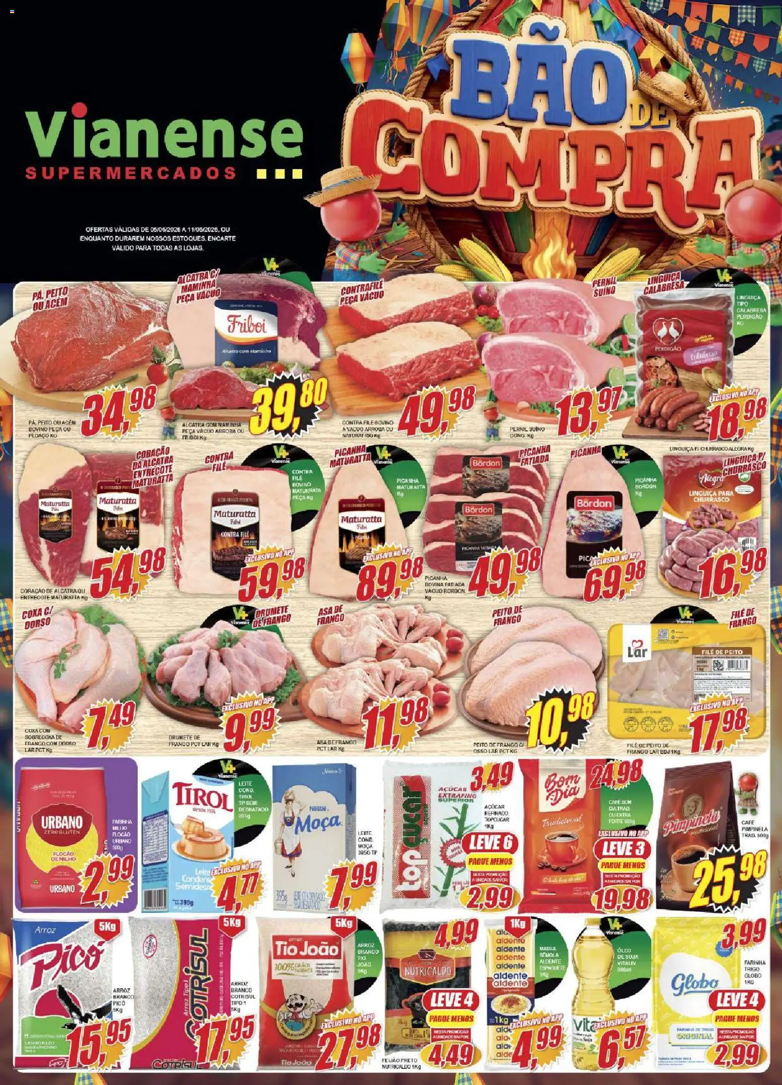Vianense Folheto - válido de 05.06.2026 | Página: 1 | Produtos: Filé de frango, Café, Arroz, Açúcar