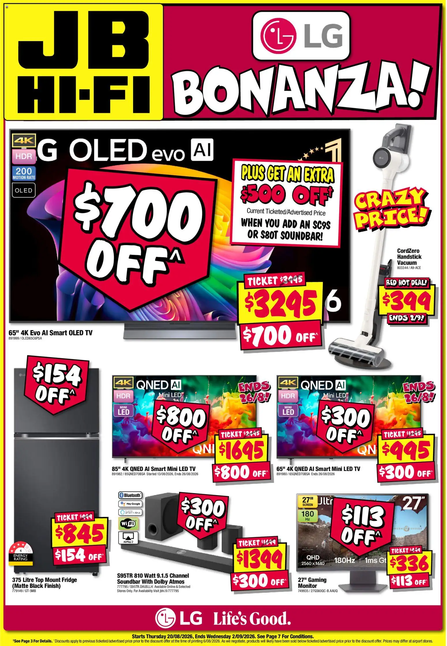JB Hi-Fi catalogue - valid from 20/08/2026 | Page: 1 | Products: Monitor, Tv, Fridge, Screen