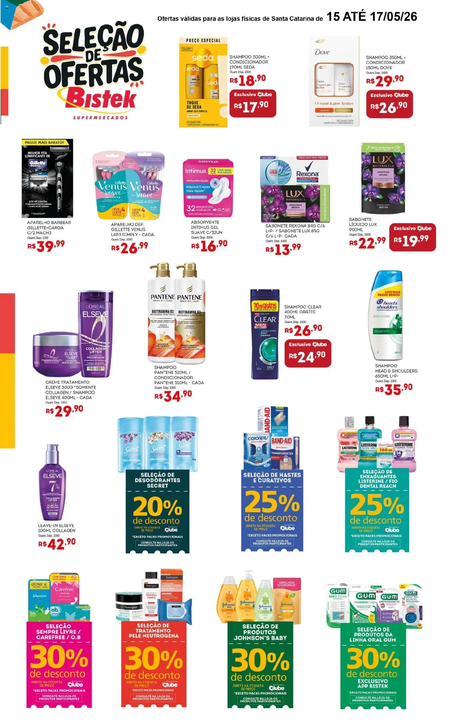 Bistek Supermercados Folheto - válido de 15.05.2026 | Página: 3 | Produtos: Fio dental, Dove, Sempre Livre, Absorvente
