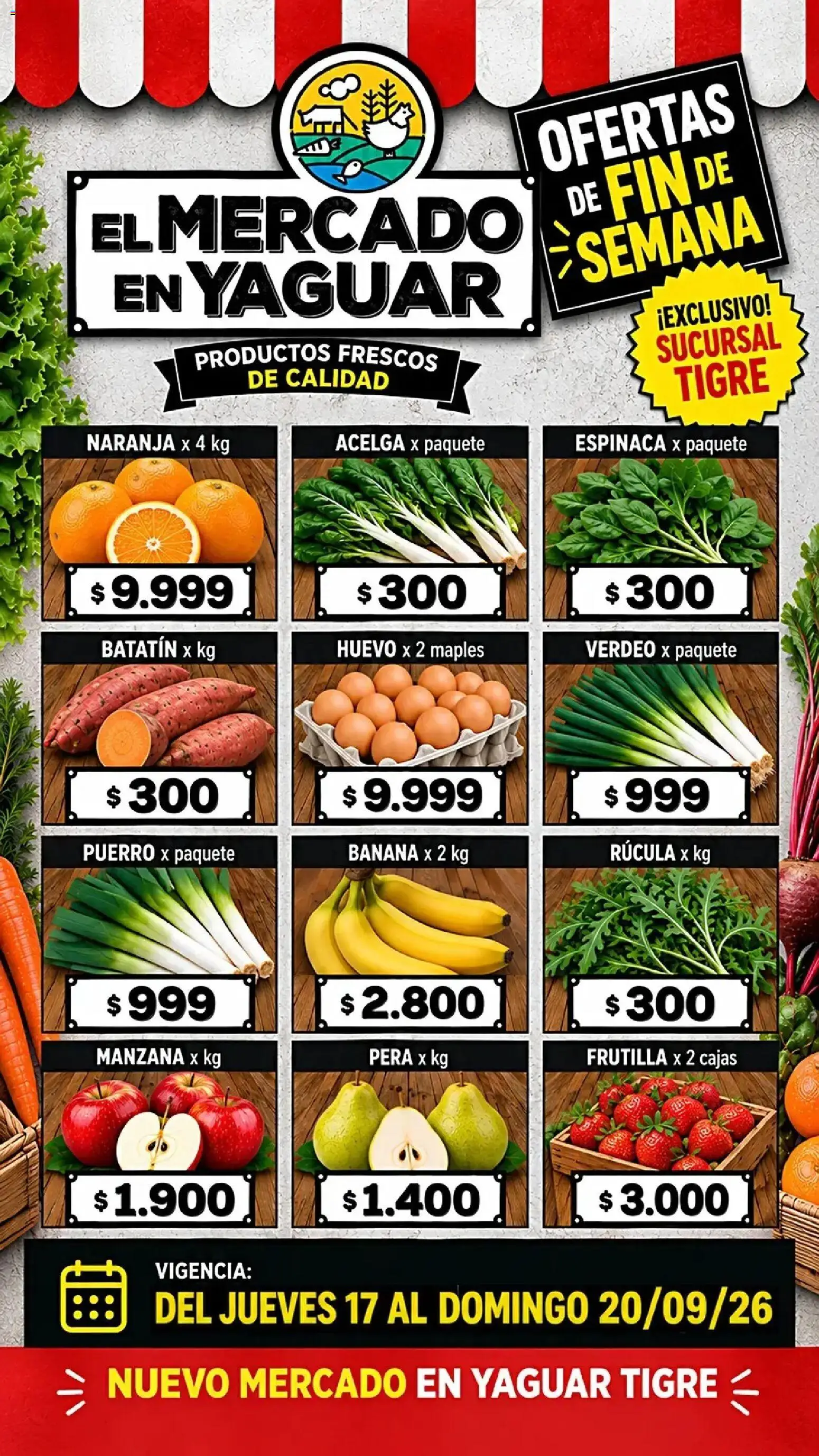 Yaguar - Oferta semanal Tigre │ válido desde el 17/09/2026 | Página: 1 | Productos: Banana, Pera, Rúcula, Manzana