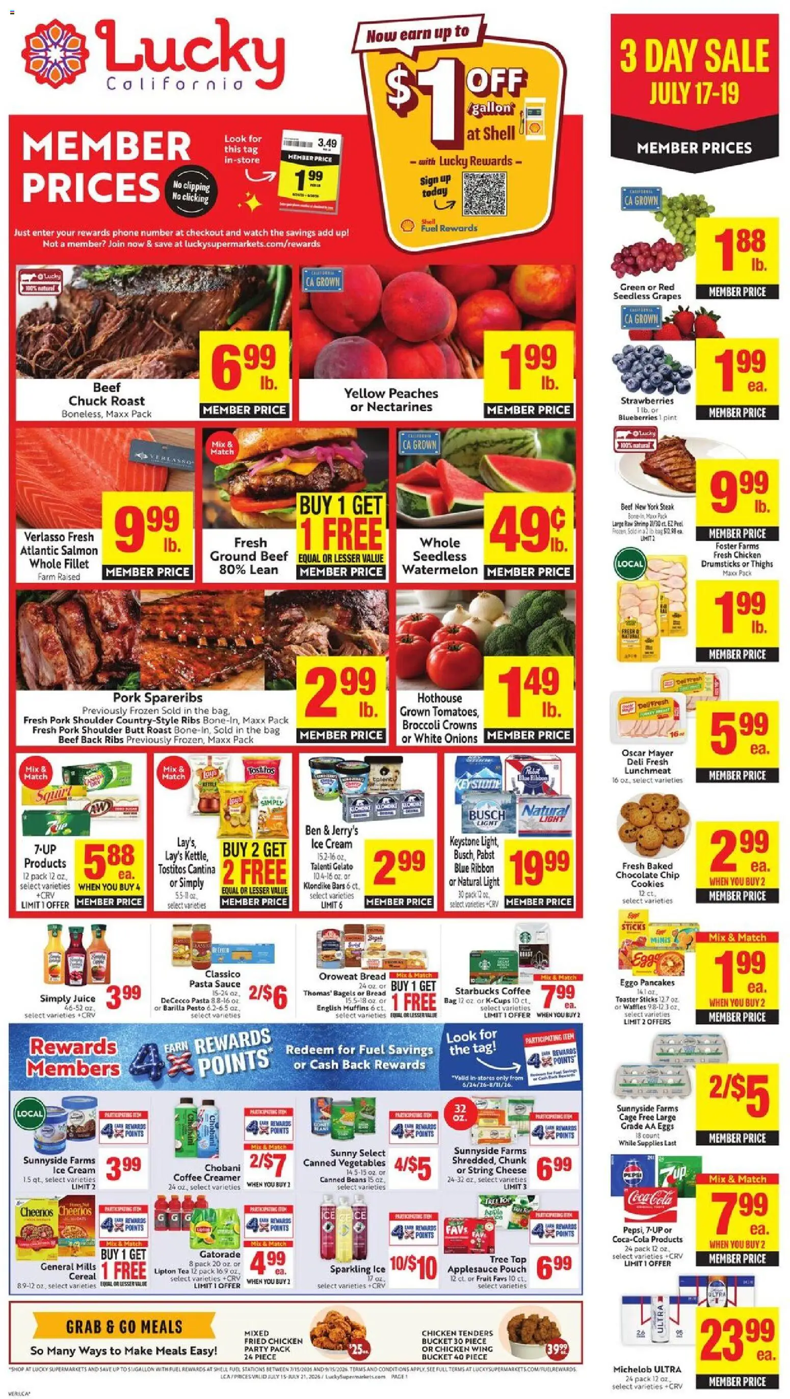 Lucky Supermarkets Weekly Ad - valid from 07/15/2026 | Page: 1 | Products: Coffee, Pasta, Ice cream, Watermelon