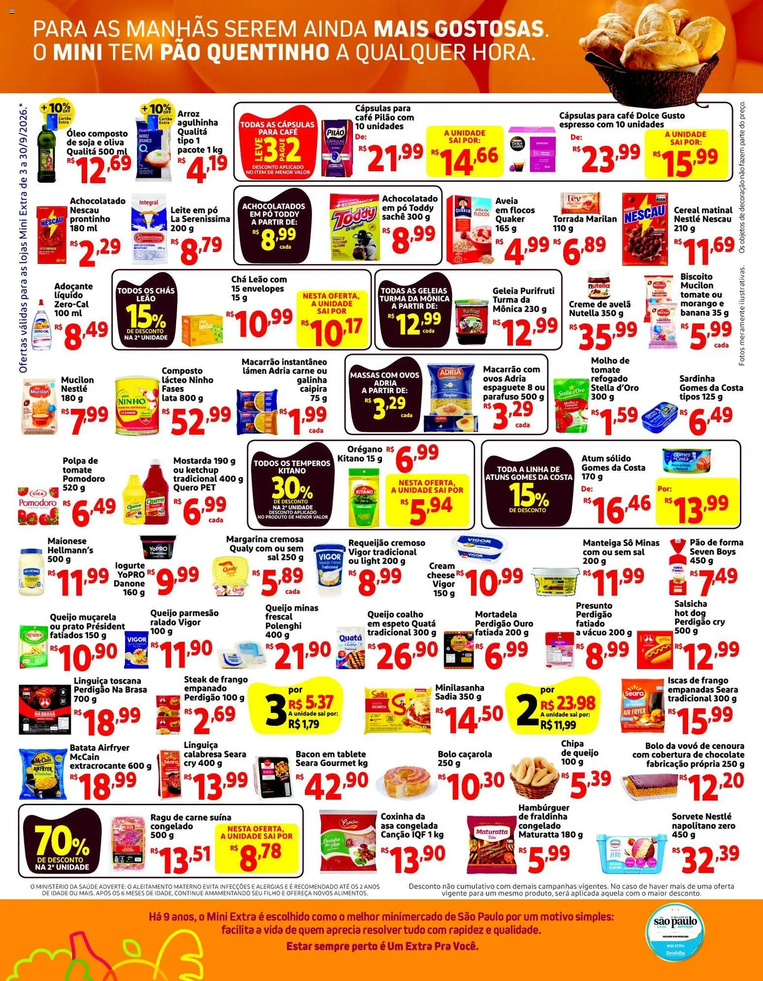 Mini Extra Folheto - válido de 03/09/2026 | Página: 2 | Produtos: Temperos, Pão, Mortadela, Queijo coalho