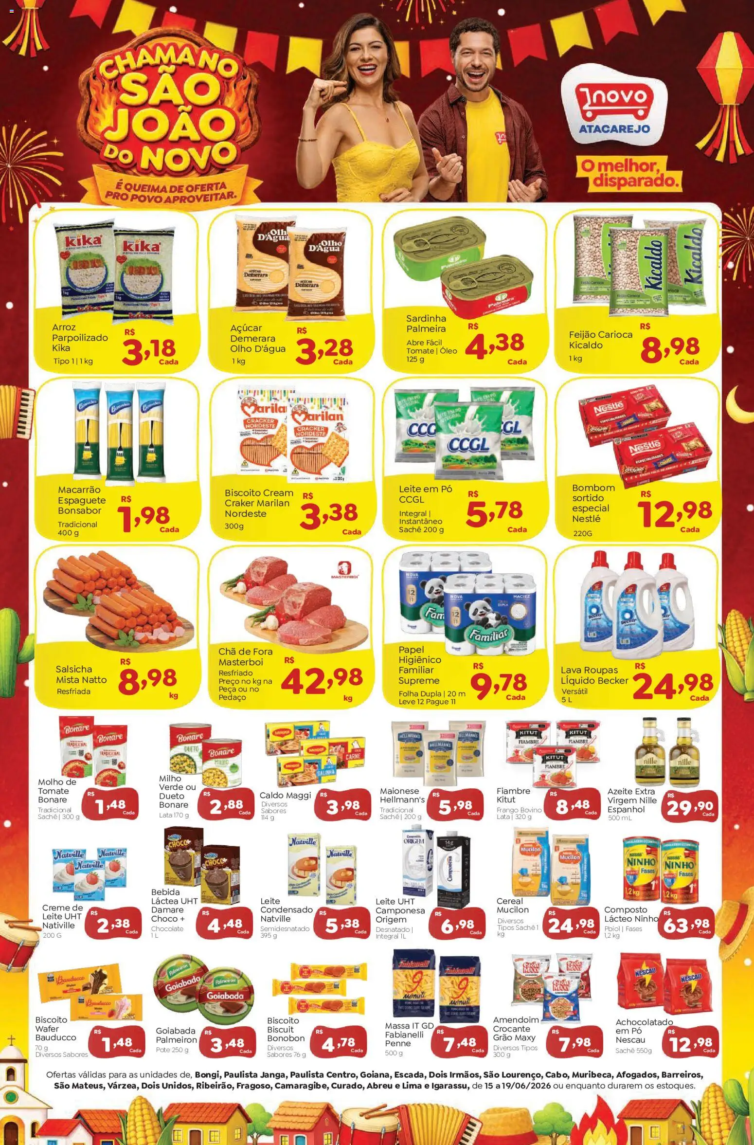 Novo Atacarejo Folheto - válido de 15.06.2026 | Página: 1 | Produtos: Espaguete, Creme, Creme de leite, Maionese