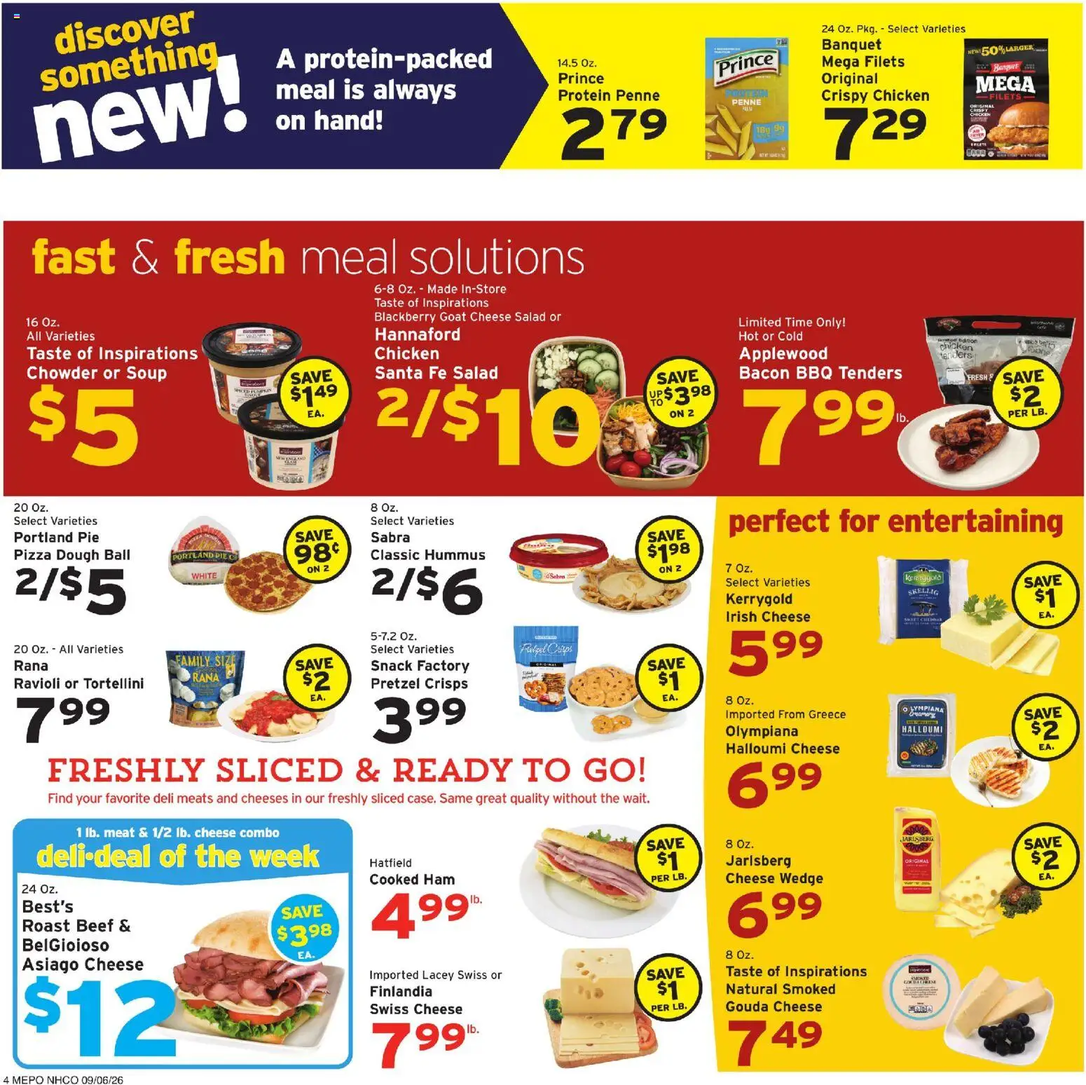 Hannaford Weekly Ad - valid from 09/06/2026 | Page: 4 | Products: Goat cheese, Ham, Bacon, Dough