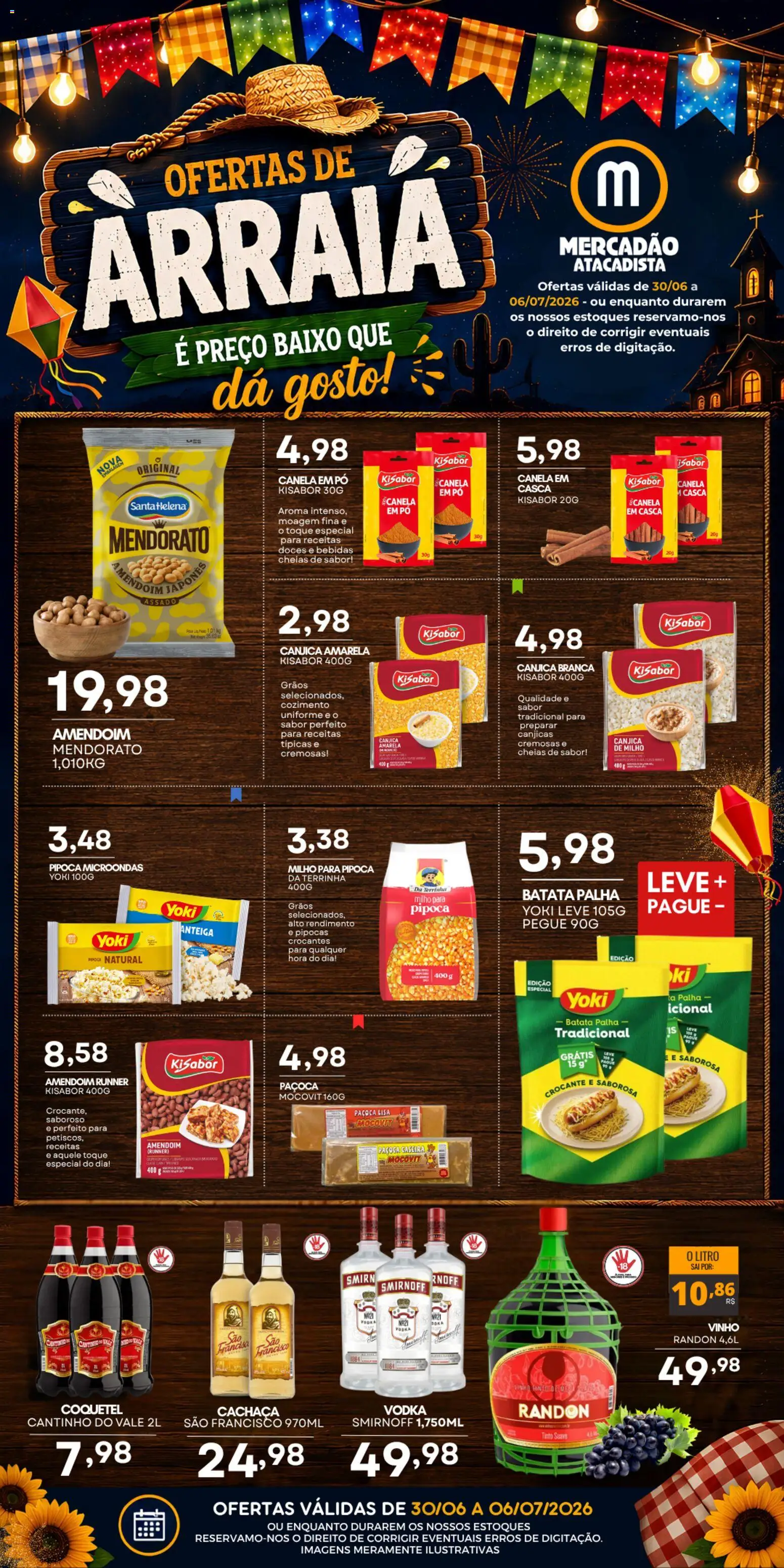 Mercadão Atacadista Folheto - válido de 30/06/2026 | Página: 1 | Produtos: Vinho, Batata, Paçoca, Canela