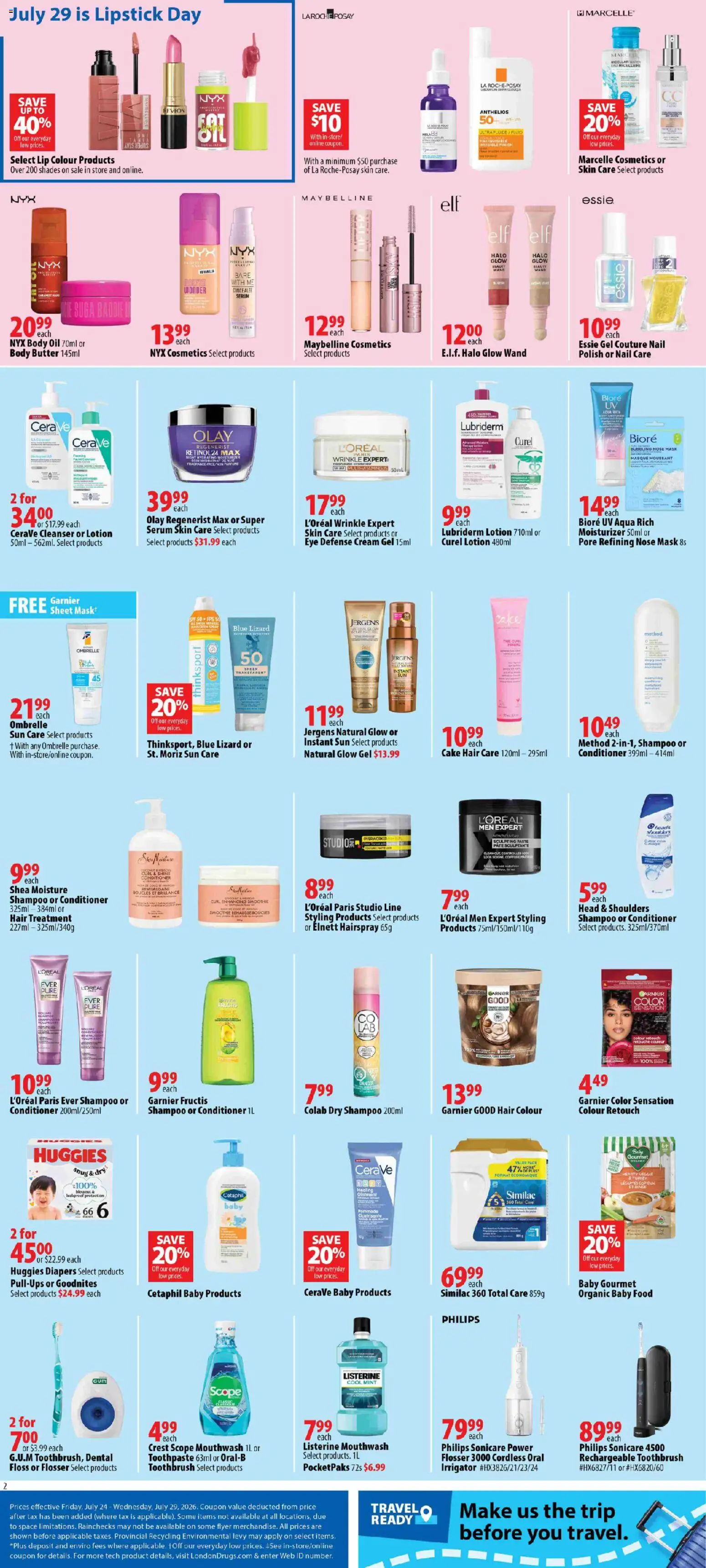 London Drugs flyer valid from Jul 24, 2026 | Page: 3 | Products: Fragrance, Lipstick, Shampoo, Conditioner