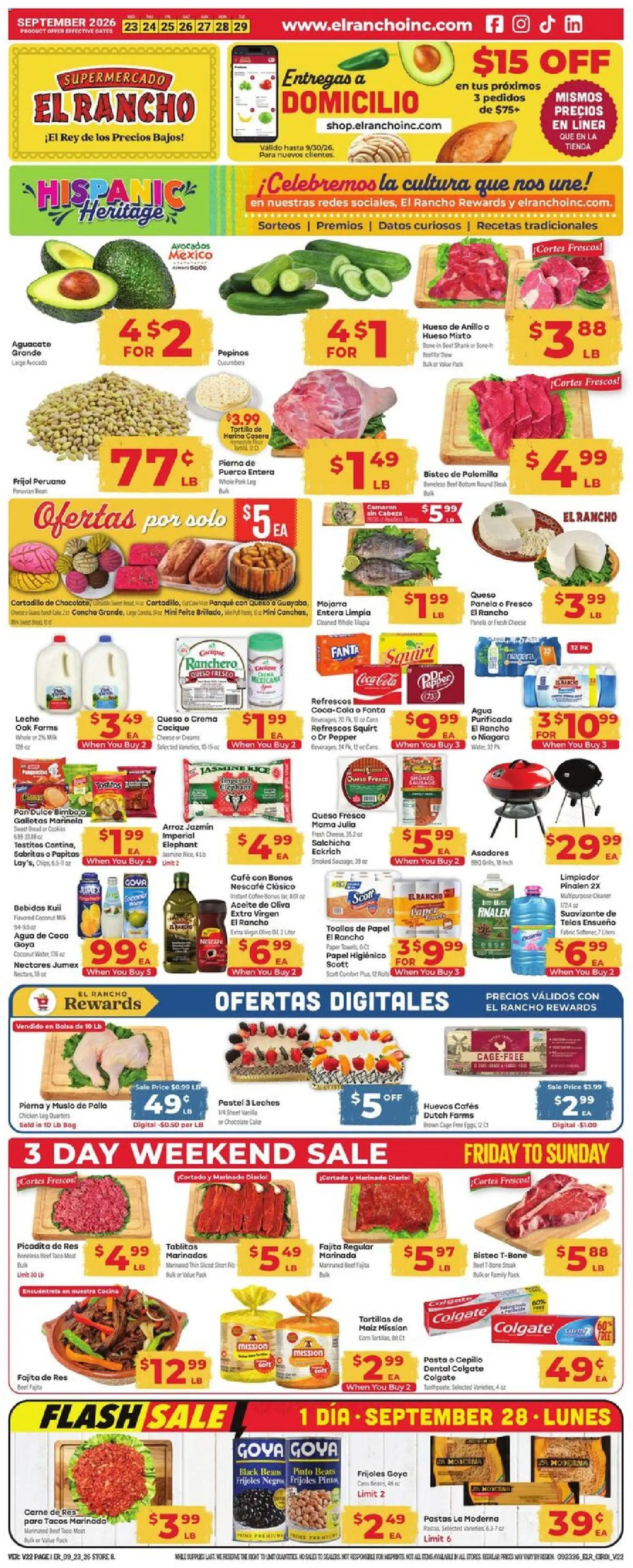El Rancho Weekly Ad - valid from 09/23/2026 | Page: 1 | Products: Pan, Coffee, Beef, Avocado