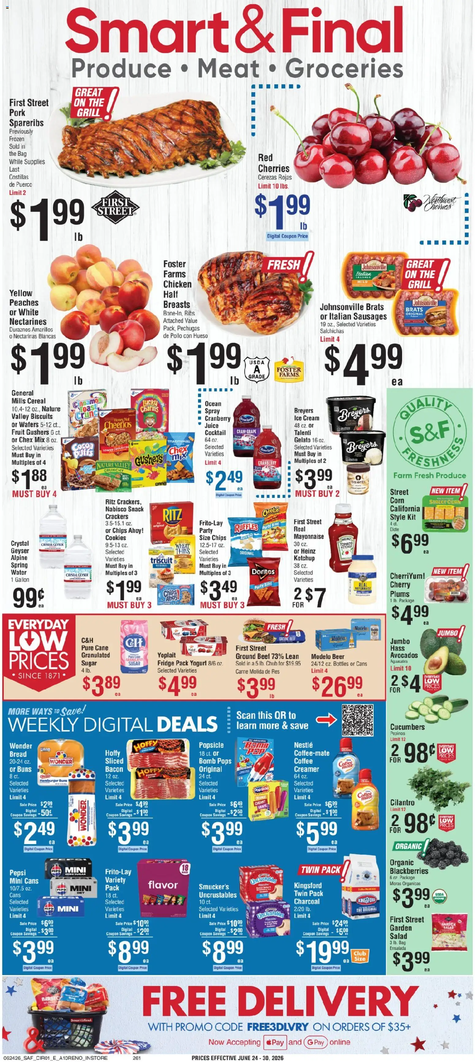 Smart & Final Weekly Ad - valid from 06/24/2026 | Page: 1 | Products: Bread, Beef, Cucumbers, Mayonnaise