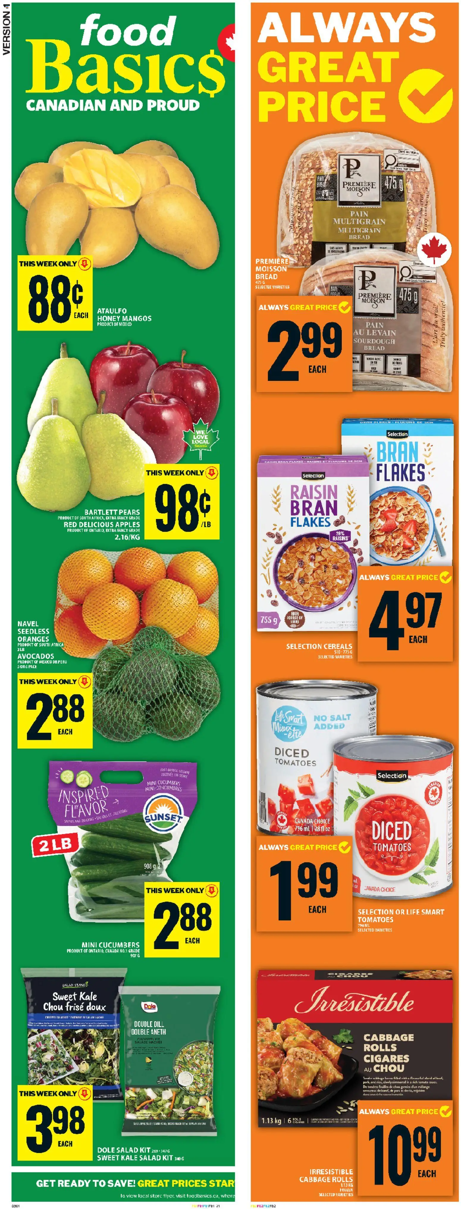 Food Basics flyer valid from 09.04.2026 | Page: 2 | Products: Cereals, Salad, Bread, Tomatoes