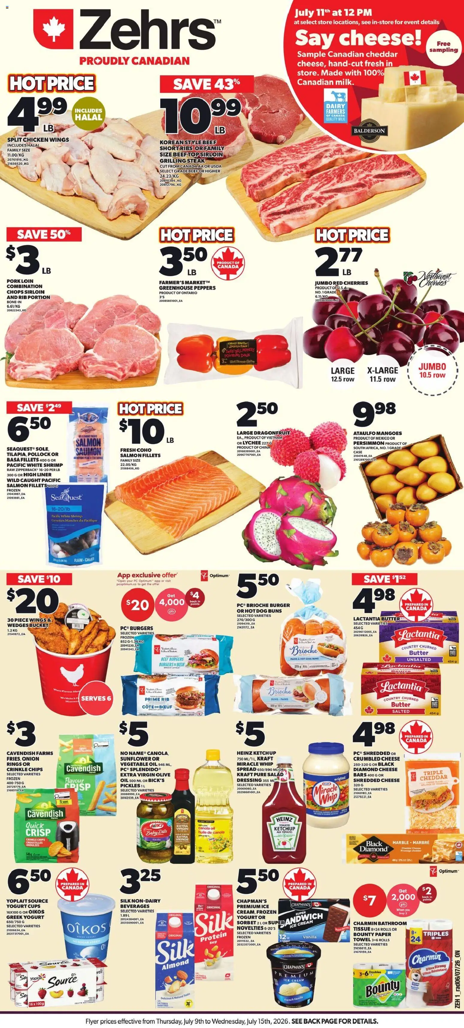 Zehrs flyer valid from Jul 9, 2026 | Page: 1 | Products: Chicken wings, Case, Butter, Yogurt