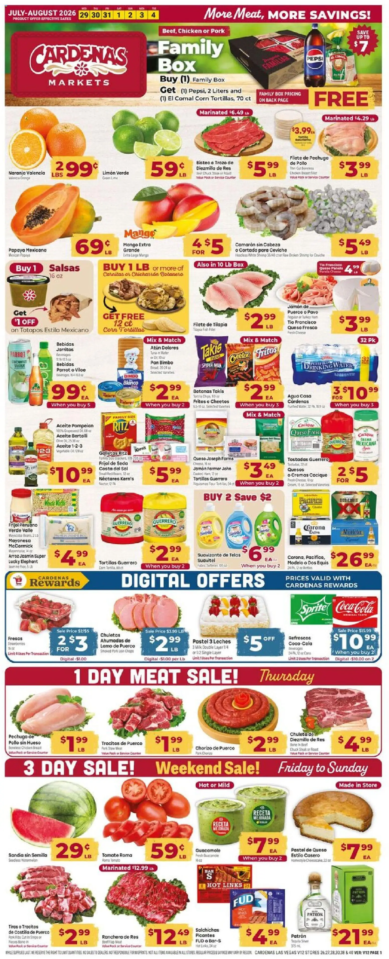 Cardenas Weekly Ad - valid from 07/29/2026 | Page: 1 | Products: Corn, Box, Pan, Strawberries
