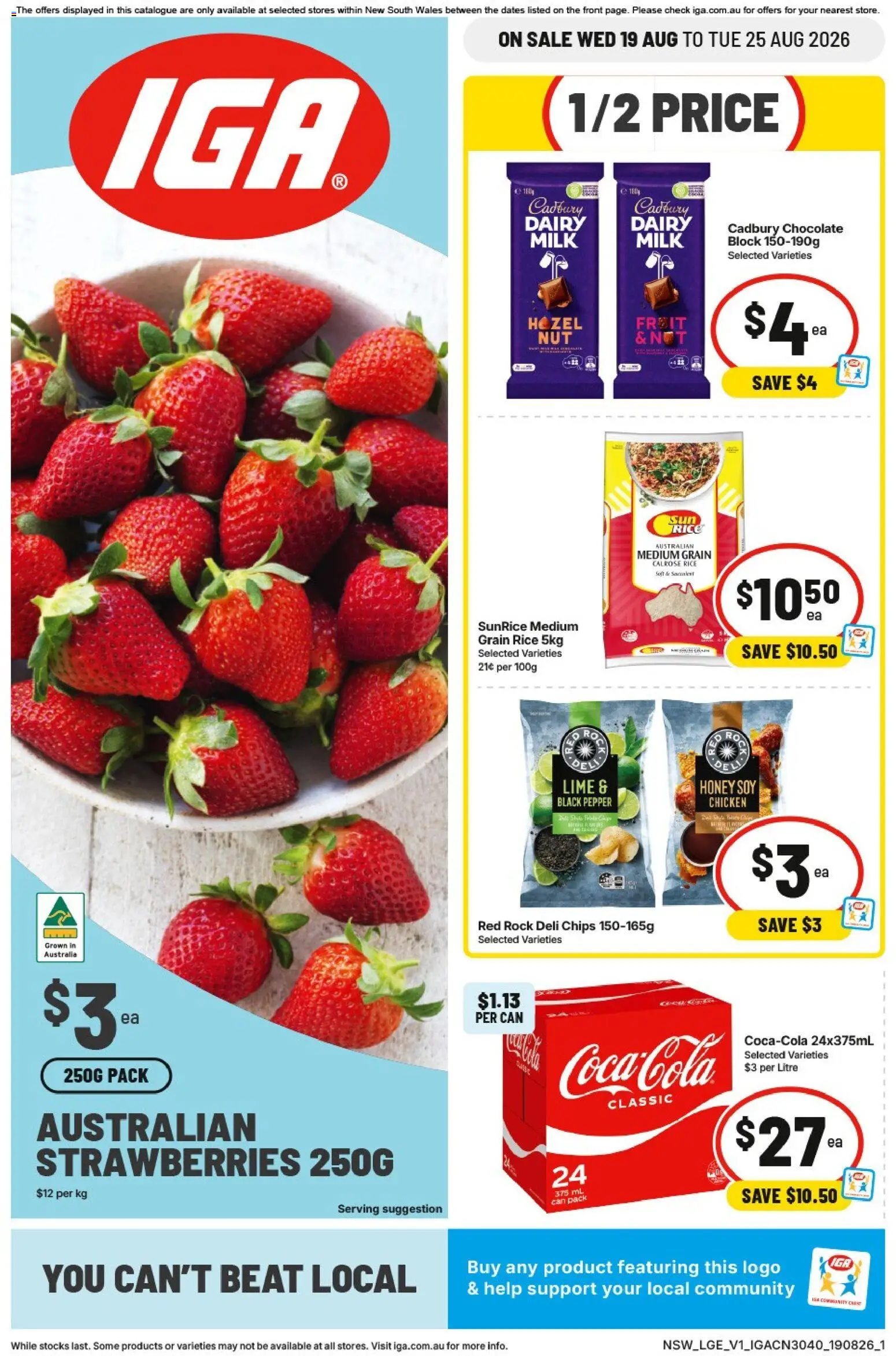 IGA catalogue - valid from 19/08/2026 | Page: 1 | Products: Milk, Honey, Chips, Lime