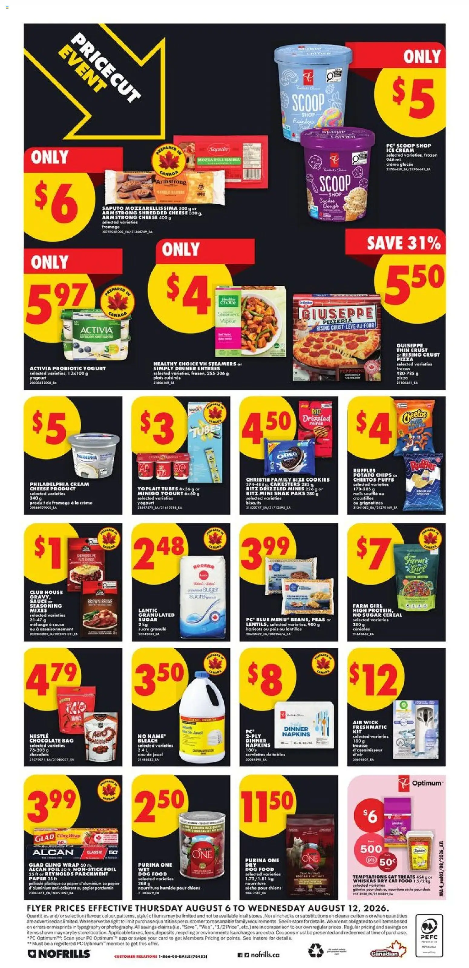 No Frills flyer valid from Aug 6, 2026 | Page: 5 | Products: Cookies, Tablet, Cheese, Pizza