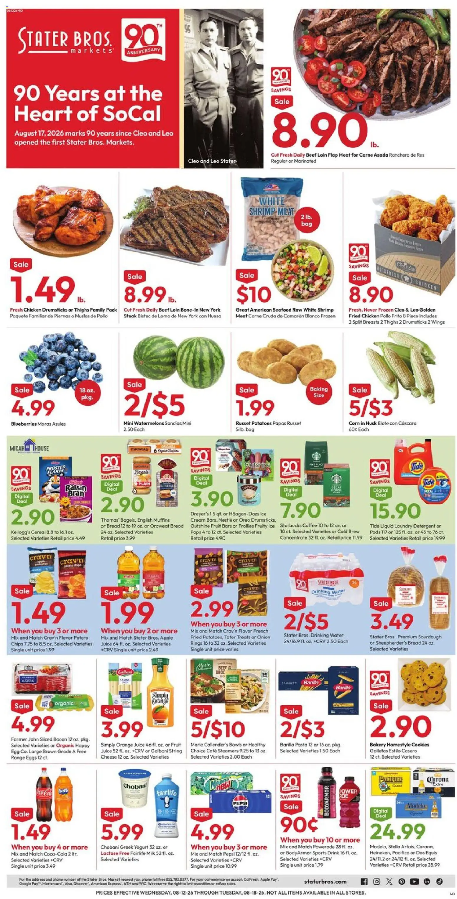 Stater Bros Weekly Ad - valid from 08/12/2026 | Page: 1 | Products: Orange juice, Pasta, Cream, Cookies