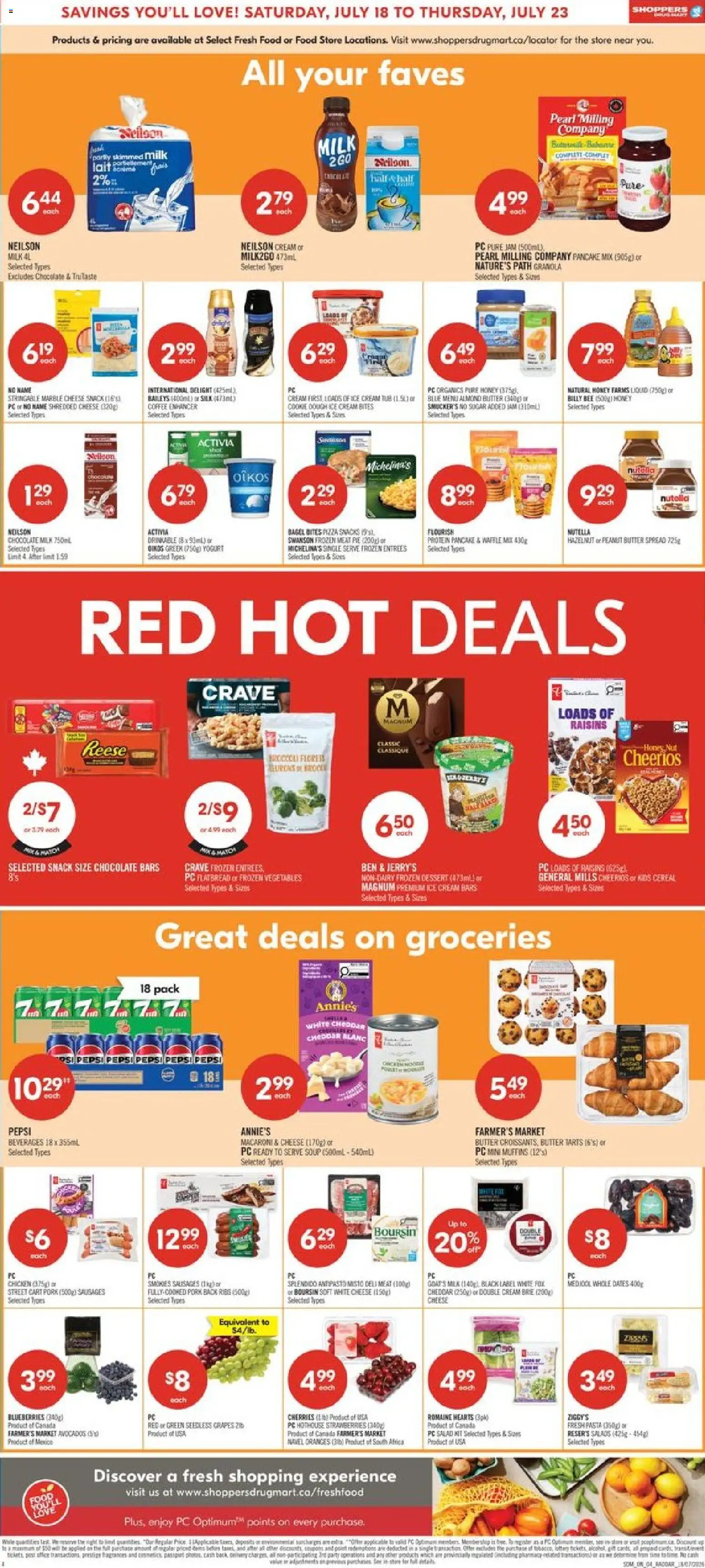 Shoppers flyer valid from Jul 17, 2026 | Page: 4 | Products: PC, Yogurt, Chicken, Oranges