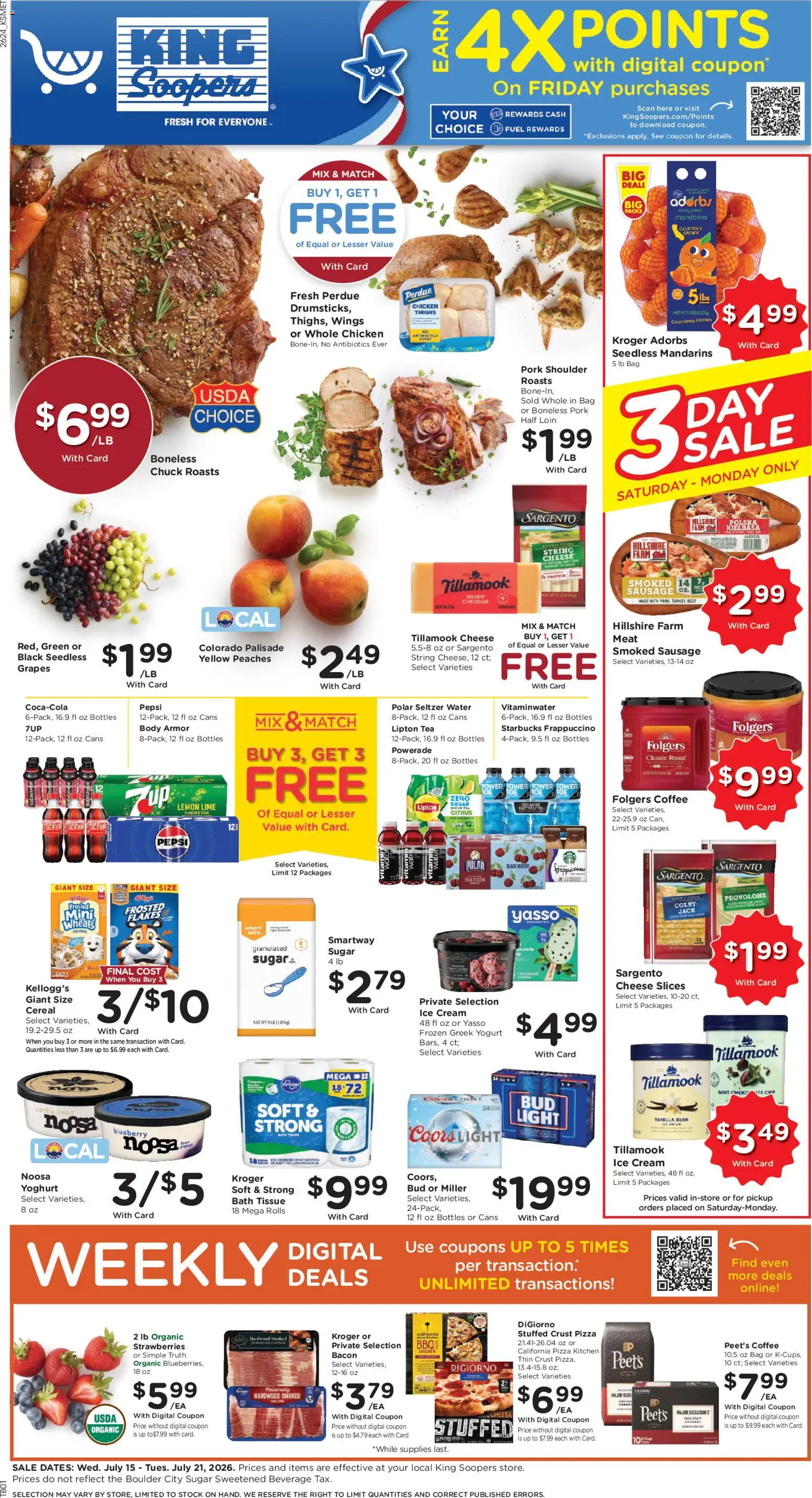 King Soopers Weekly Ad - valid from 07/15/2026 | Page: 1 | Products: Strawberries, Bacon, Sugar, Vanilla bean