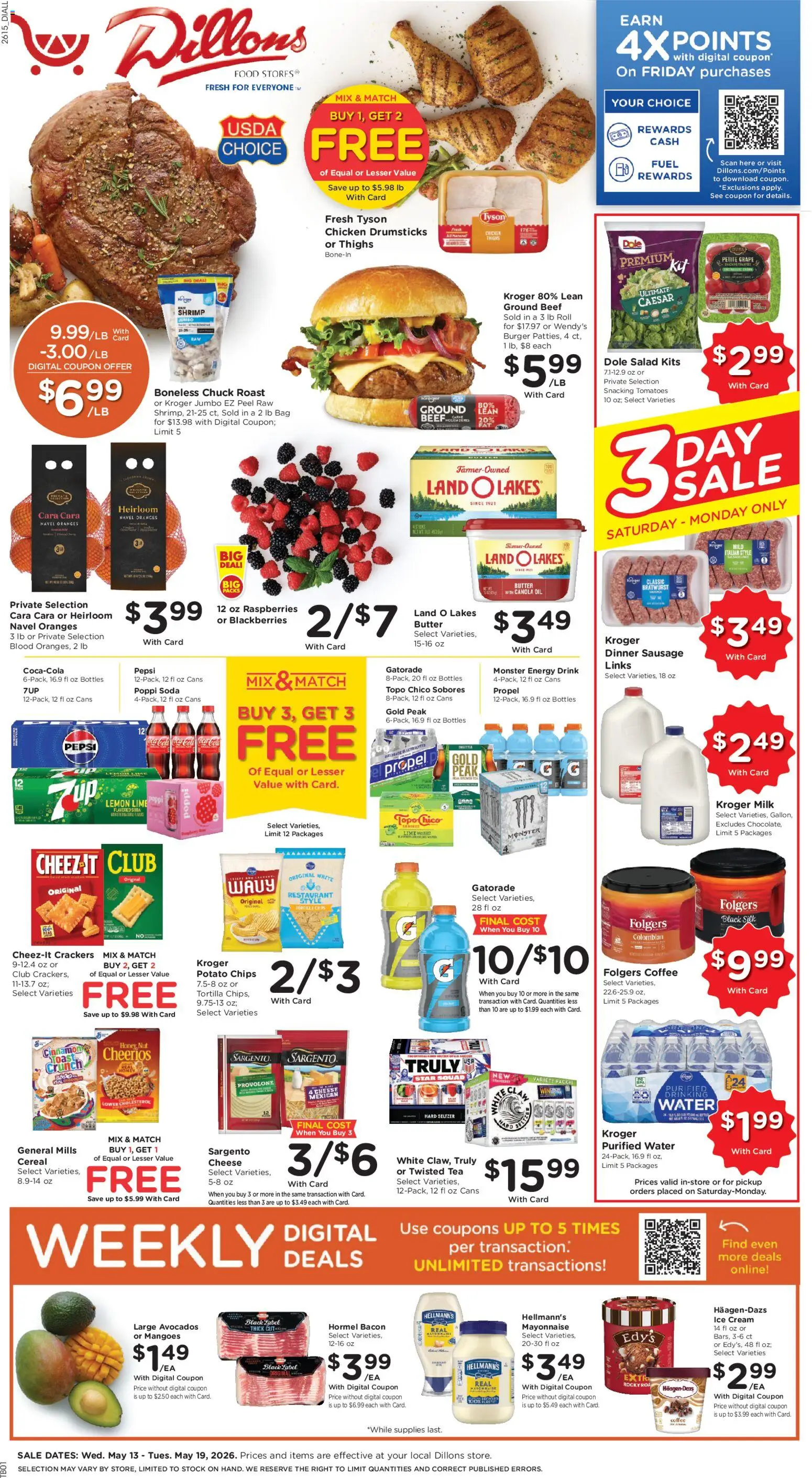 Dillons Weekly Ad - KS - valid from 13.05.2026 | Page: 1 | Products: Butter, Oranges, Mayonnaise, Bag