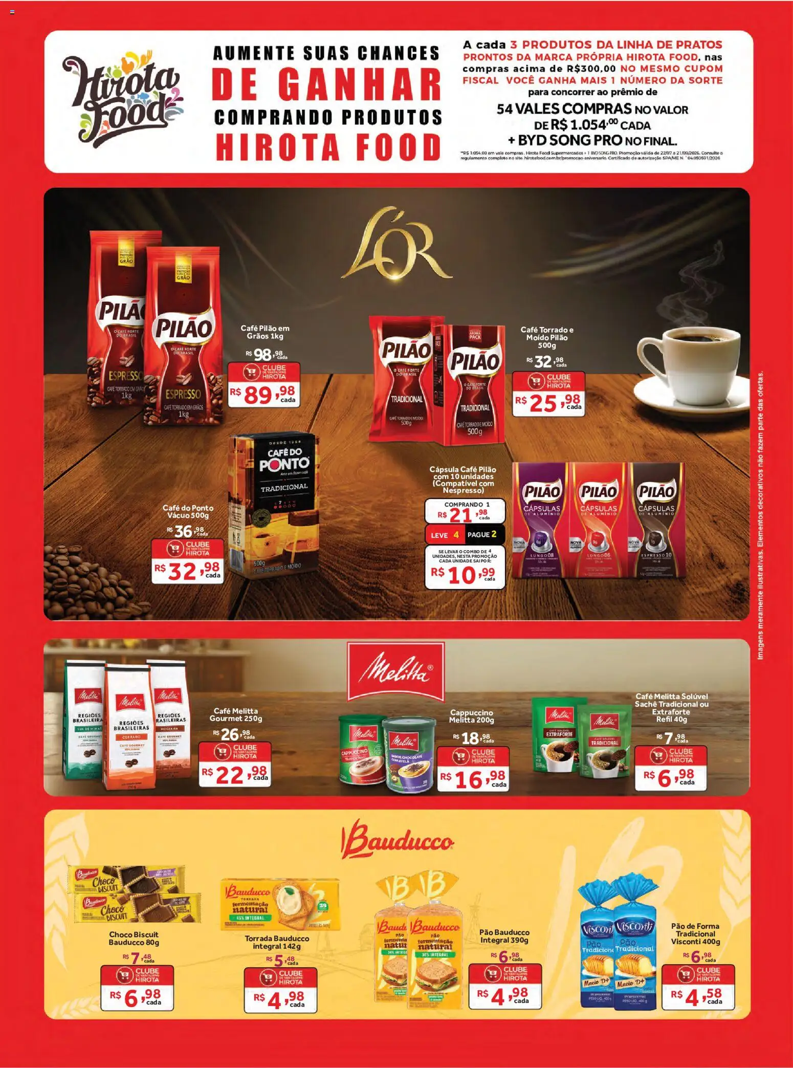 Hirota Food Folheto - válido de 22/07/2026 | Página: 13 | Produtos: Café, Chocolate, Pão de forma, Café pilão