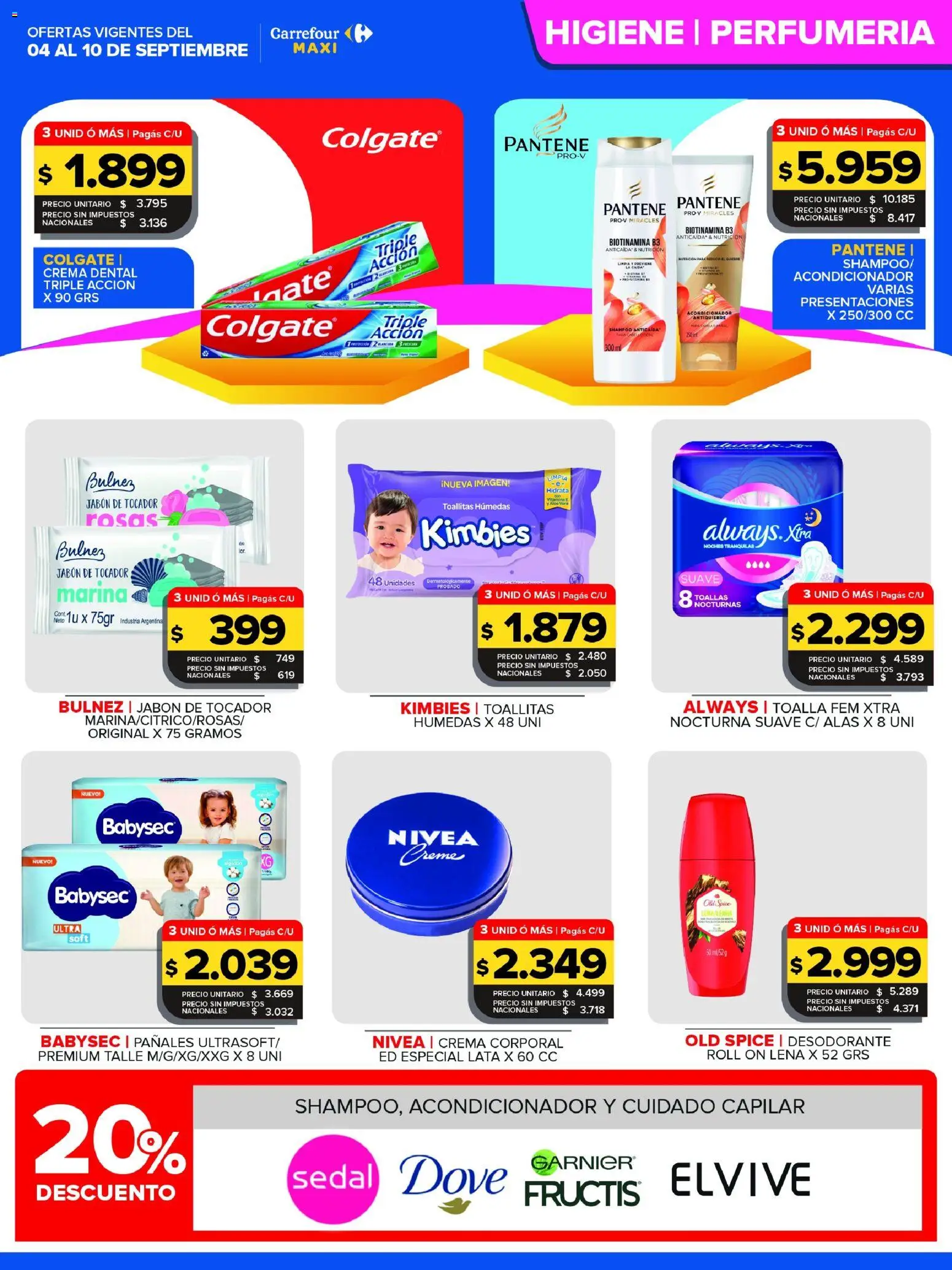 Carrefour Maxi catálogo │ válido desde el 04/09/2026 | Página: 5 | Productos: Toalla, Shampoo, Toallitas húmedas, Crema