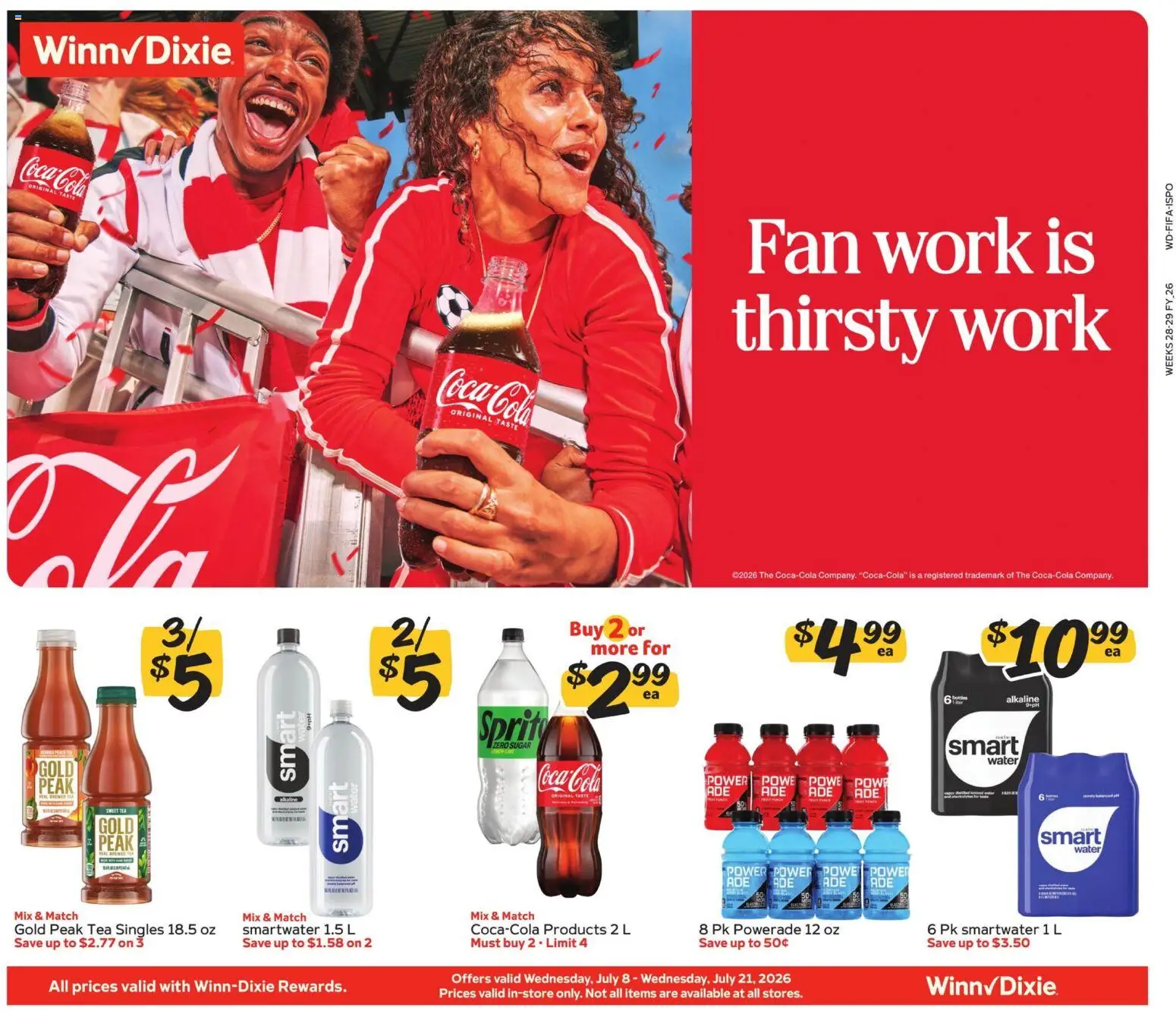Winn Dixie In-Store Flyer - valid from 07/08/2026 | Page: 1 | Products: Tea, Water, Sugar, Fan