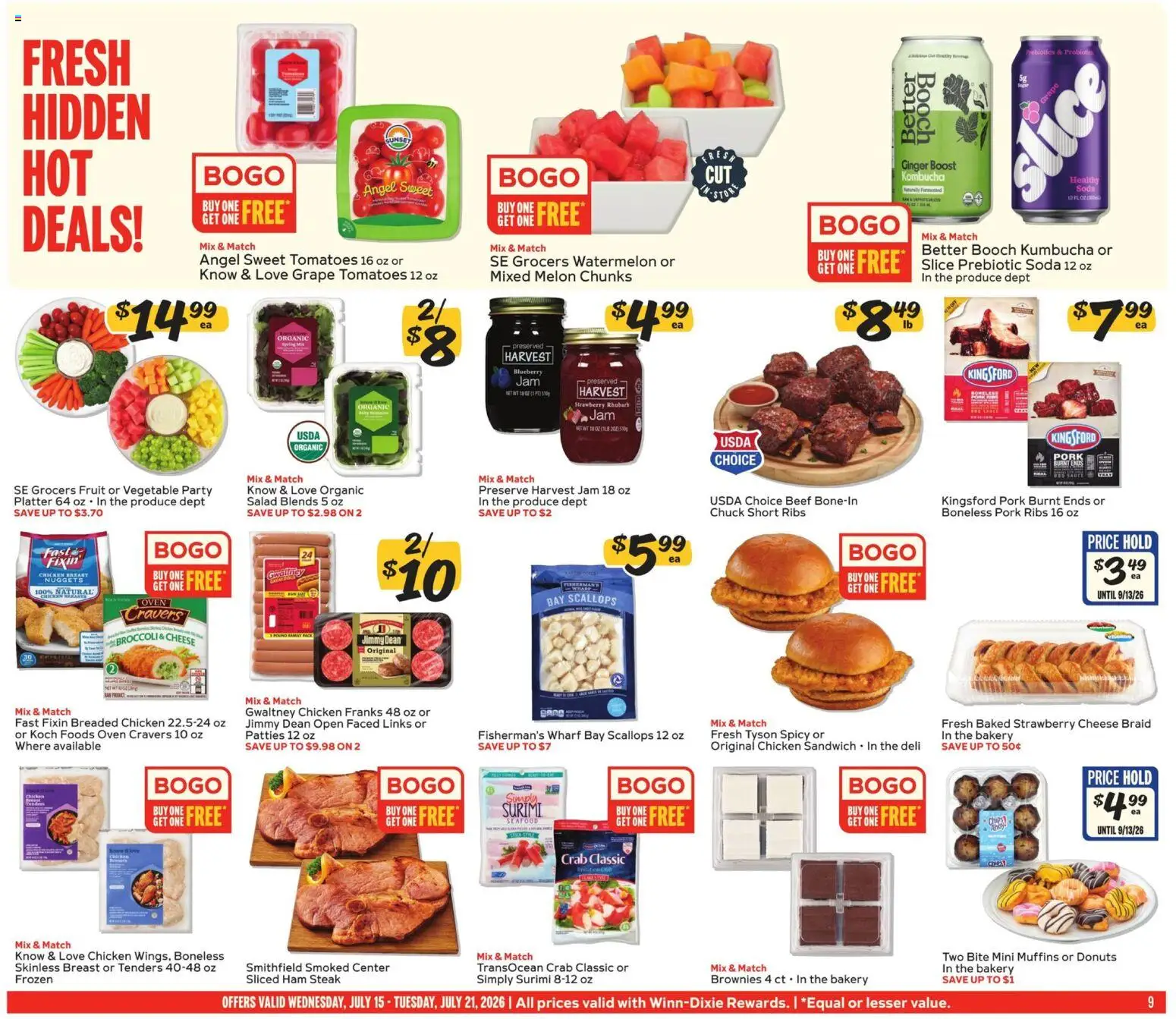 Winn Dixie Weekly Ad - valid from 07/15/2026 | Page: 9 | Products: Bakery, Pork, Salad, Seafood
