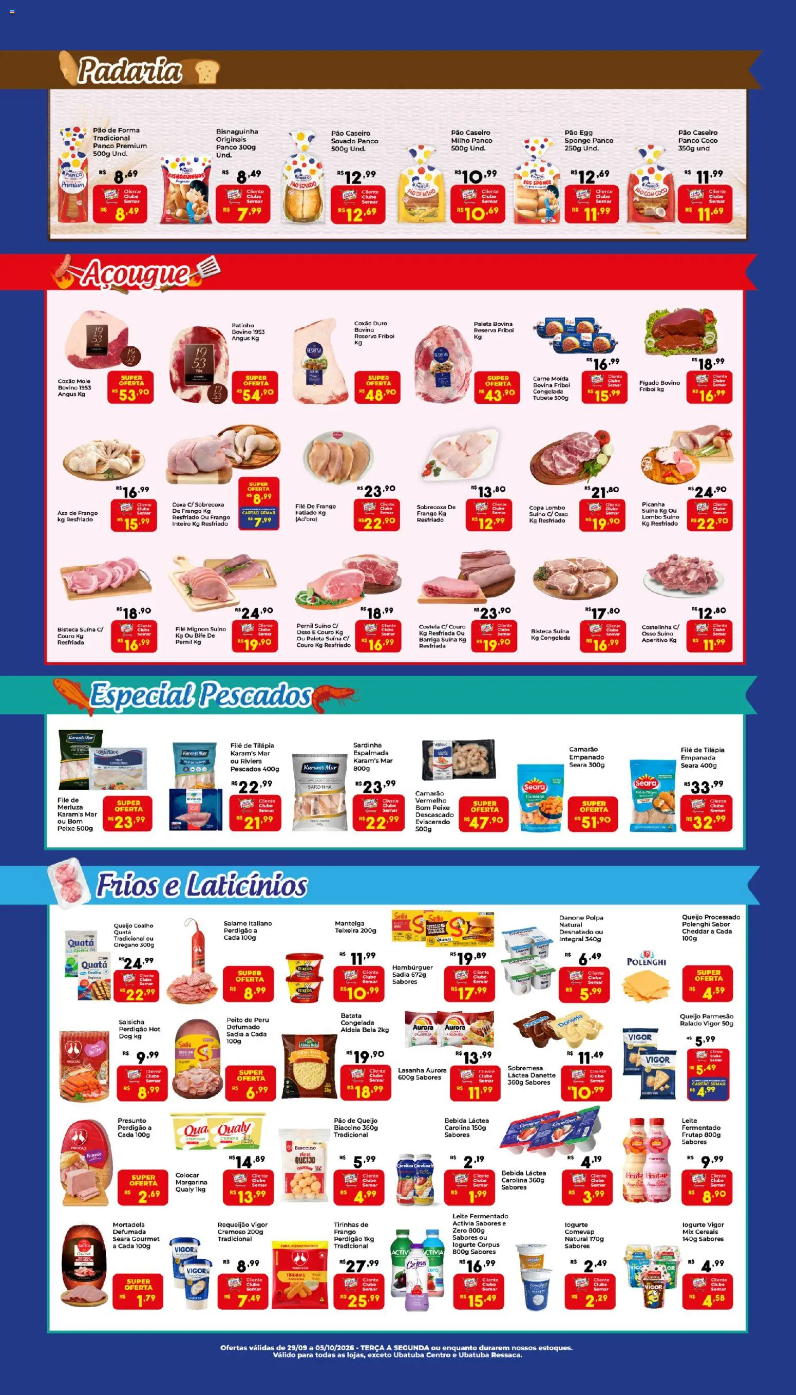 Semar Supermercado Folheto - válido de 29/09/2026 | Página: 3 | Produtos: Carne moída bovina, Picanha, Peixe, Sardinha
