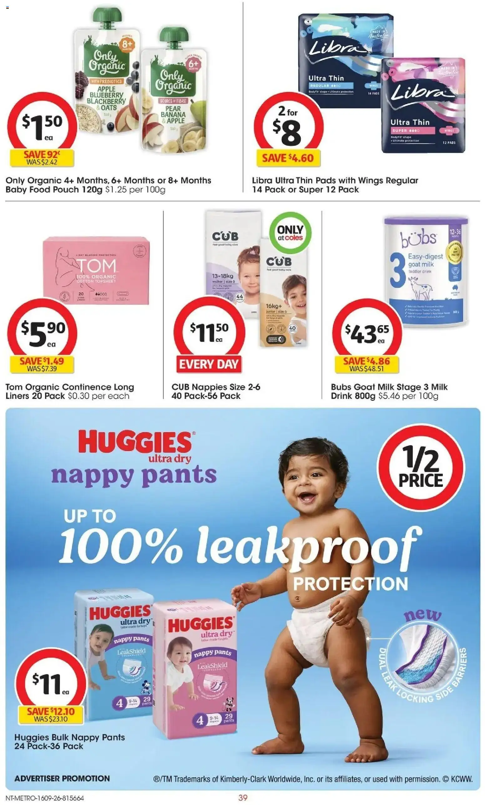 ﻿Coles catalogue valid from 16/09/2026 > Online Australia | Page: 39 | Products: Food, Baby food, Pants, Pear