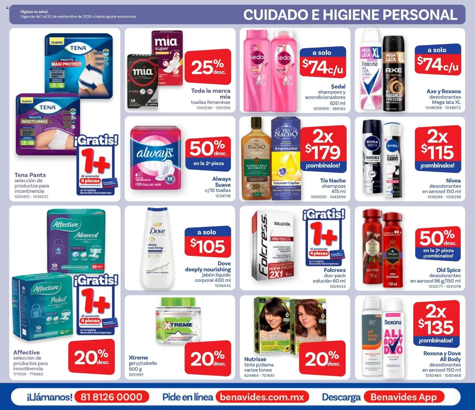 Nuevas ofertas de Farmacia Benavides válidas en toda la República Mexicana desde el 01/09/2026. ¡Encuentra las mejores ofertas en Farmacia Benavides catálogo! | Página: 21 | Productos: Toallas, Fragancia, Pants, Jabón