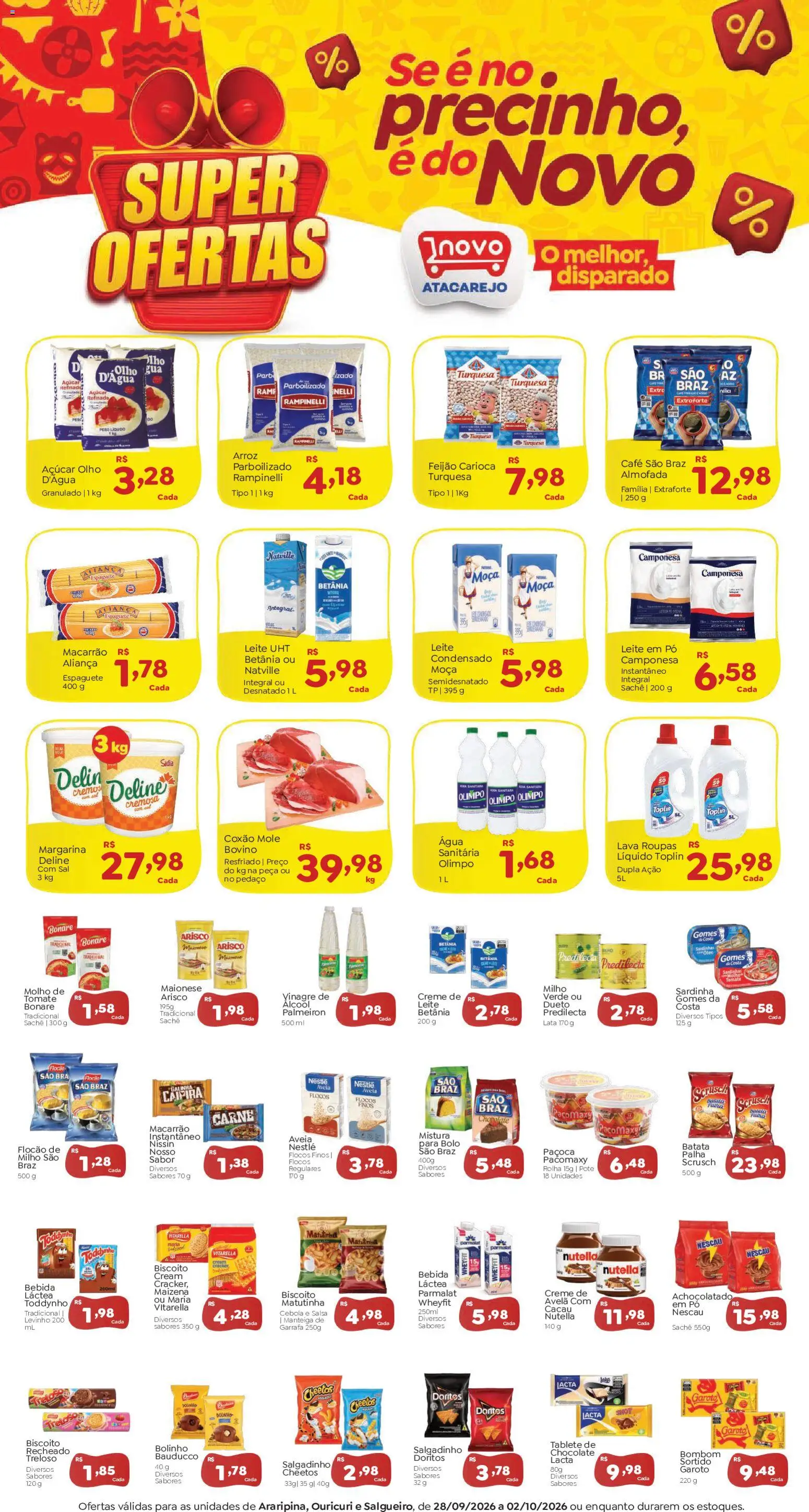 Novo Atacarejo Folheto - válido de 28/09/2026 | Página: 1 | Produtos: Coxão mole, Chocolate, Nutella, Açúcar