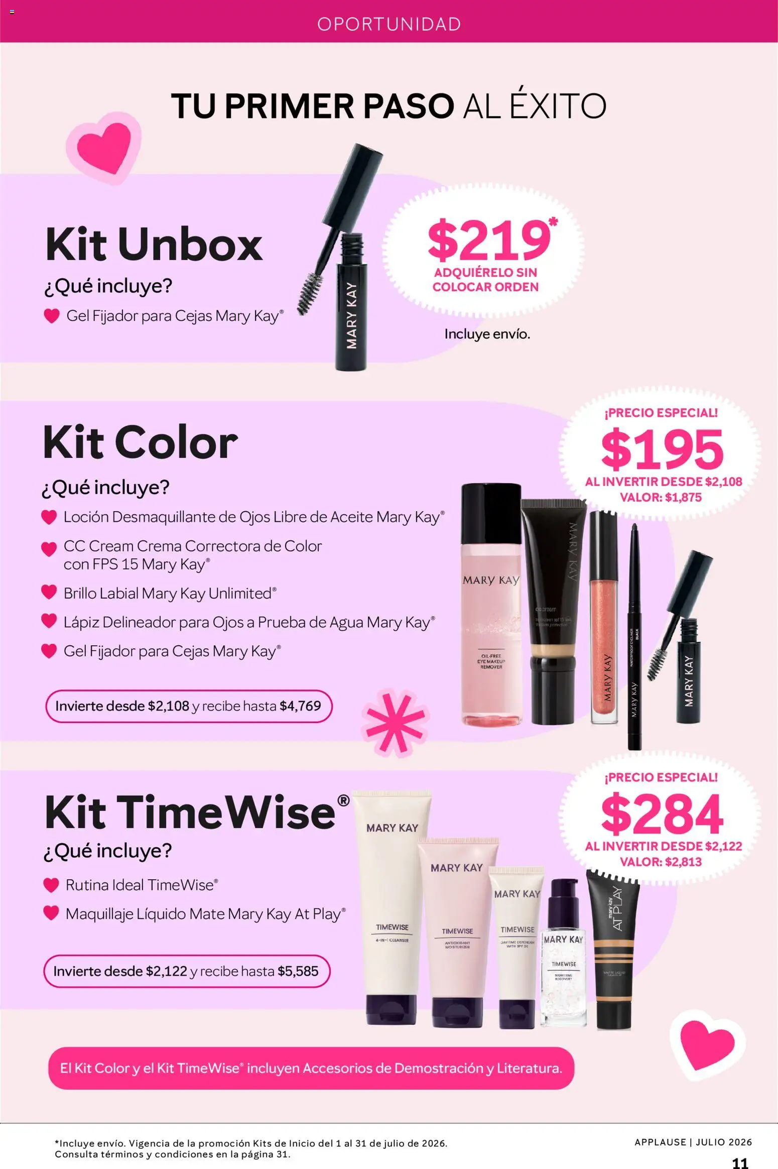 Nuevas ofertas de Mary Kay válidas en toda la República Mexicana desde el 01/07/2026. ¡Encuentra las mejores ofertas en Catálogo Mary Kay Applause 2026! | Página: 11 | Productos: Agua, Aceite, Mate, Desmaquillante de ojos