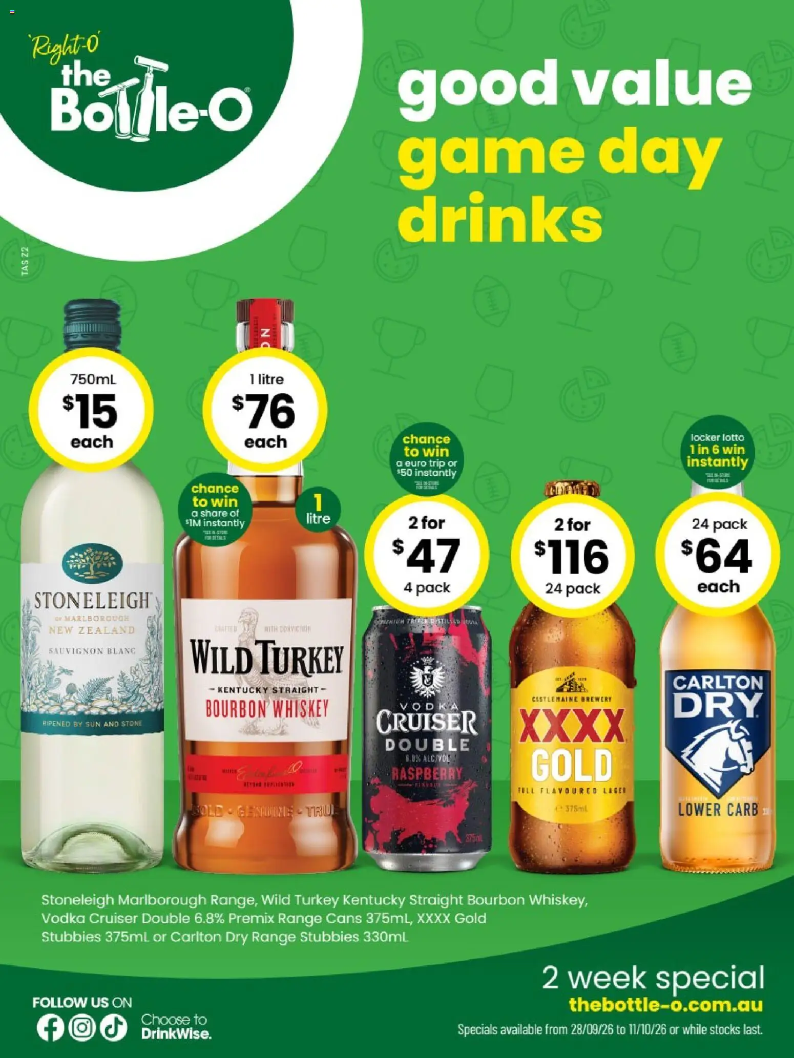 The Bottle-O catalogue Queenstown - 28/09/2026 > weekly / monthly specials | Page: 1 | Products: Whiskey, Turkey, Raspberry, Game