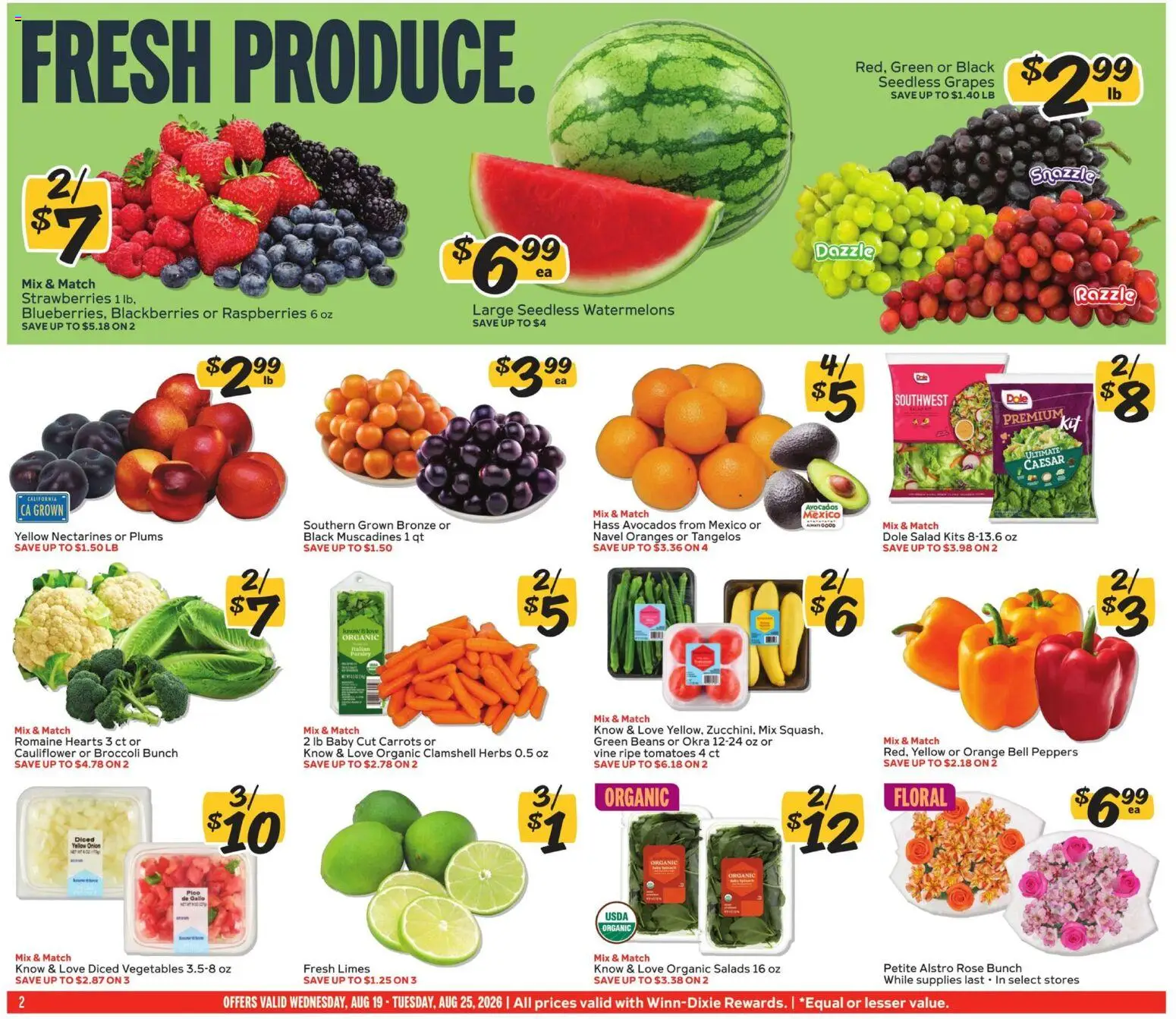 Winn Dixie Weekly Ad - valid from 08/19/2026 | Page: 2 | Products: Romaine, Peppers, Vegetables, Carrots