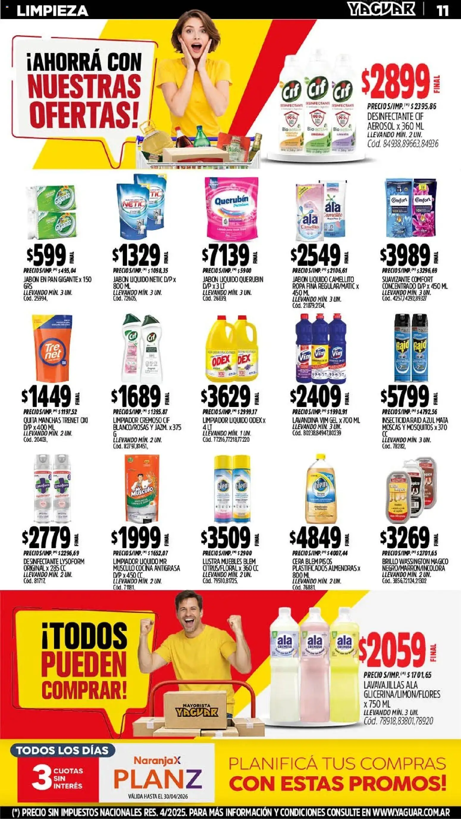 Yaguar - Oferta Semanal Mar del Plata │ válido desde el 11.05.2026 | Página: 11 | Productos: Antigrasa, Lavandina, Almendras, Ropa