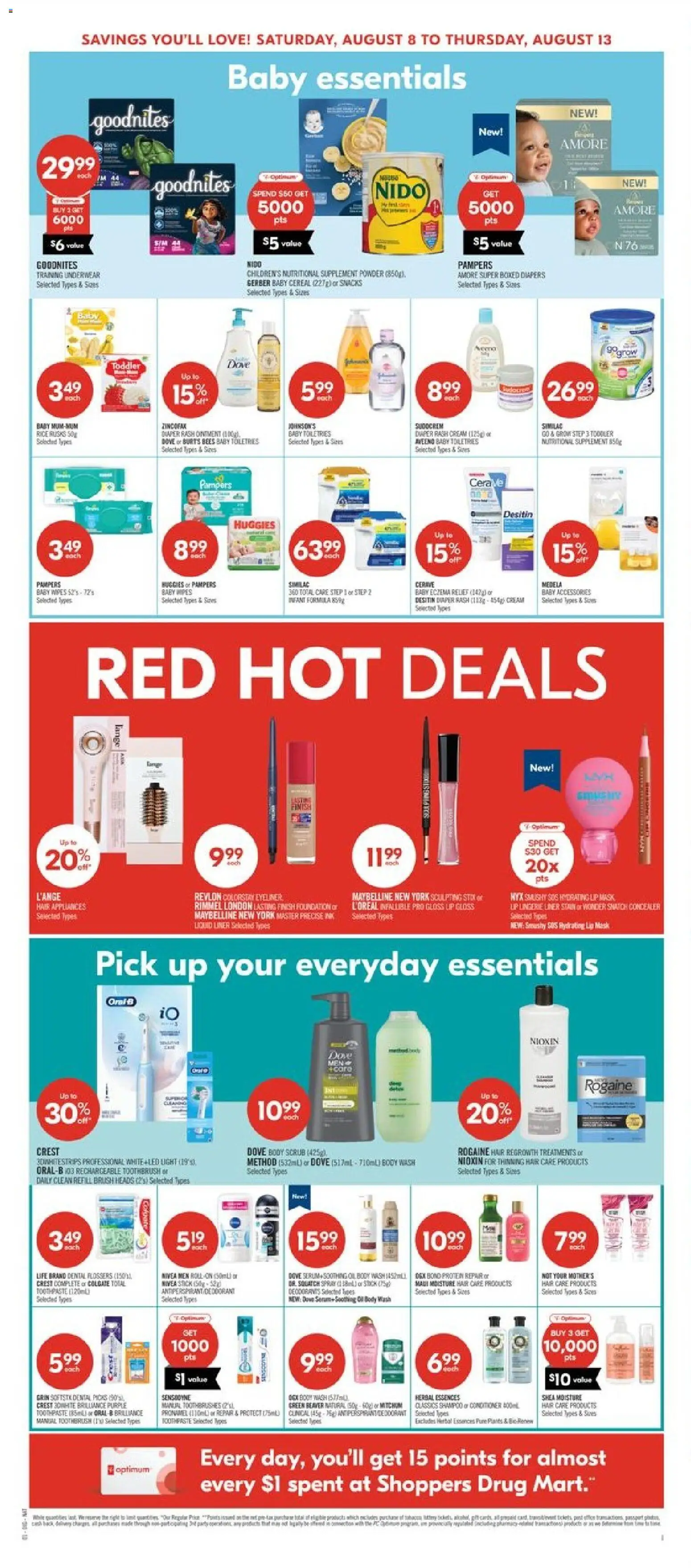 Shoppers flyer valid from Aug 7, 2026 | Page: 8 | Products: Brush, Sudocrem, Toothpaste, Snacks