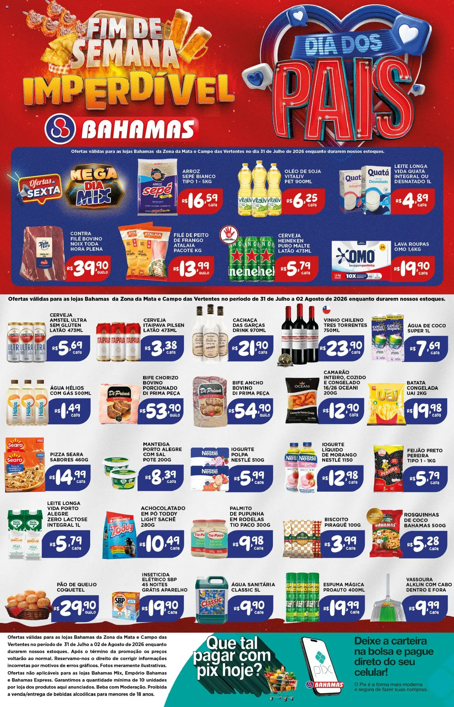 Bahamas Supermercados Folheto - válido de 31/07/2026 | Página: 1 | Produtos: Pão, Heineken, Batata, Pá
