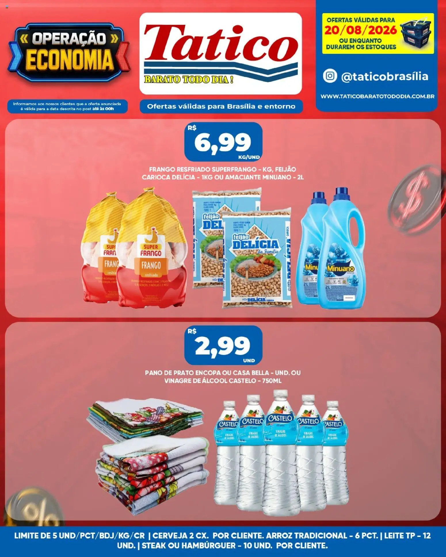 Tatico Folheto - válido de 20/08/2026 | Página: 3 | Produtos: Feijão, Steak, Álcool, Arroz