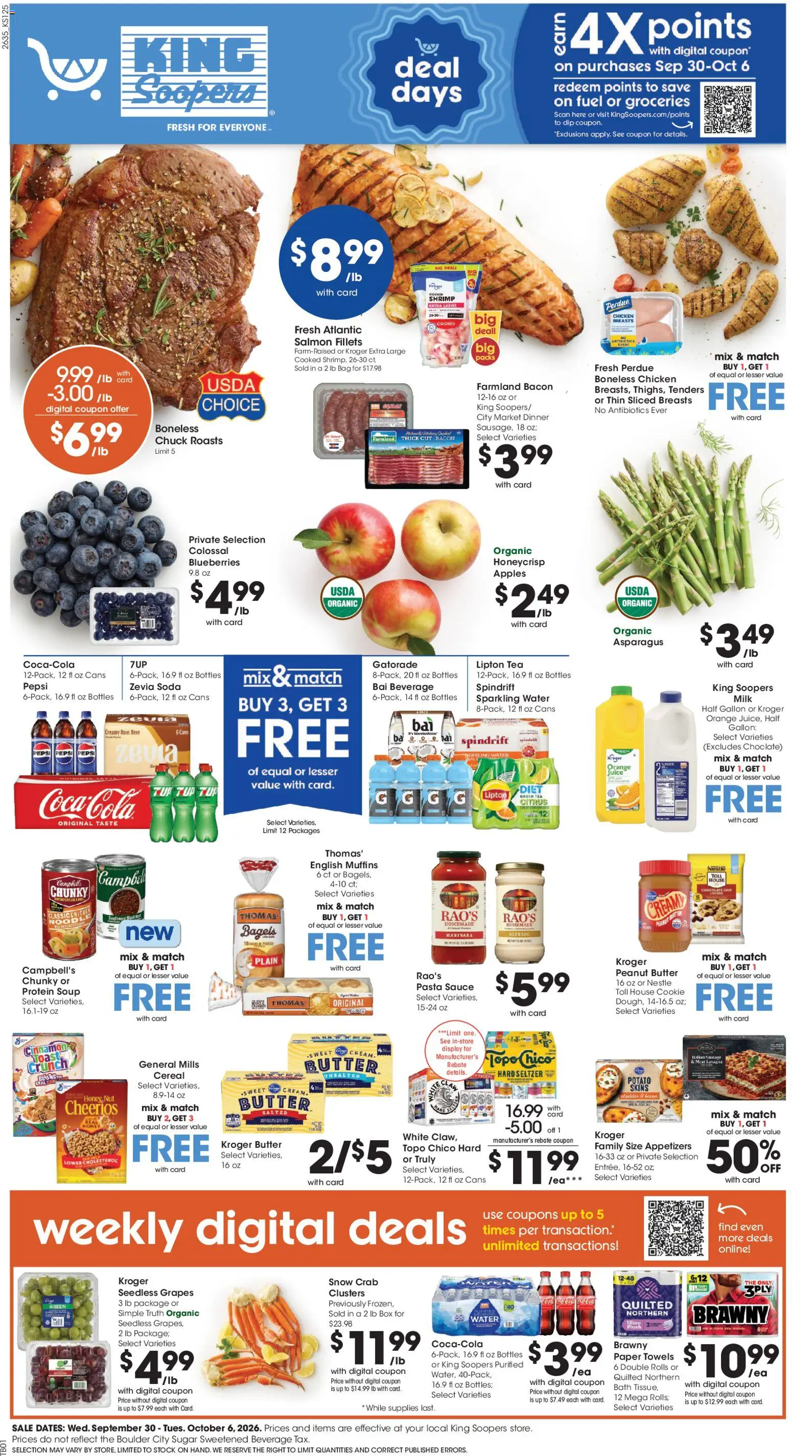 King Soopers Weekly Ad - valid from 09/30/2026 | Page: 1 | Products: Shrimp, Honey, Beer, Pepsi