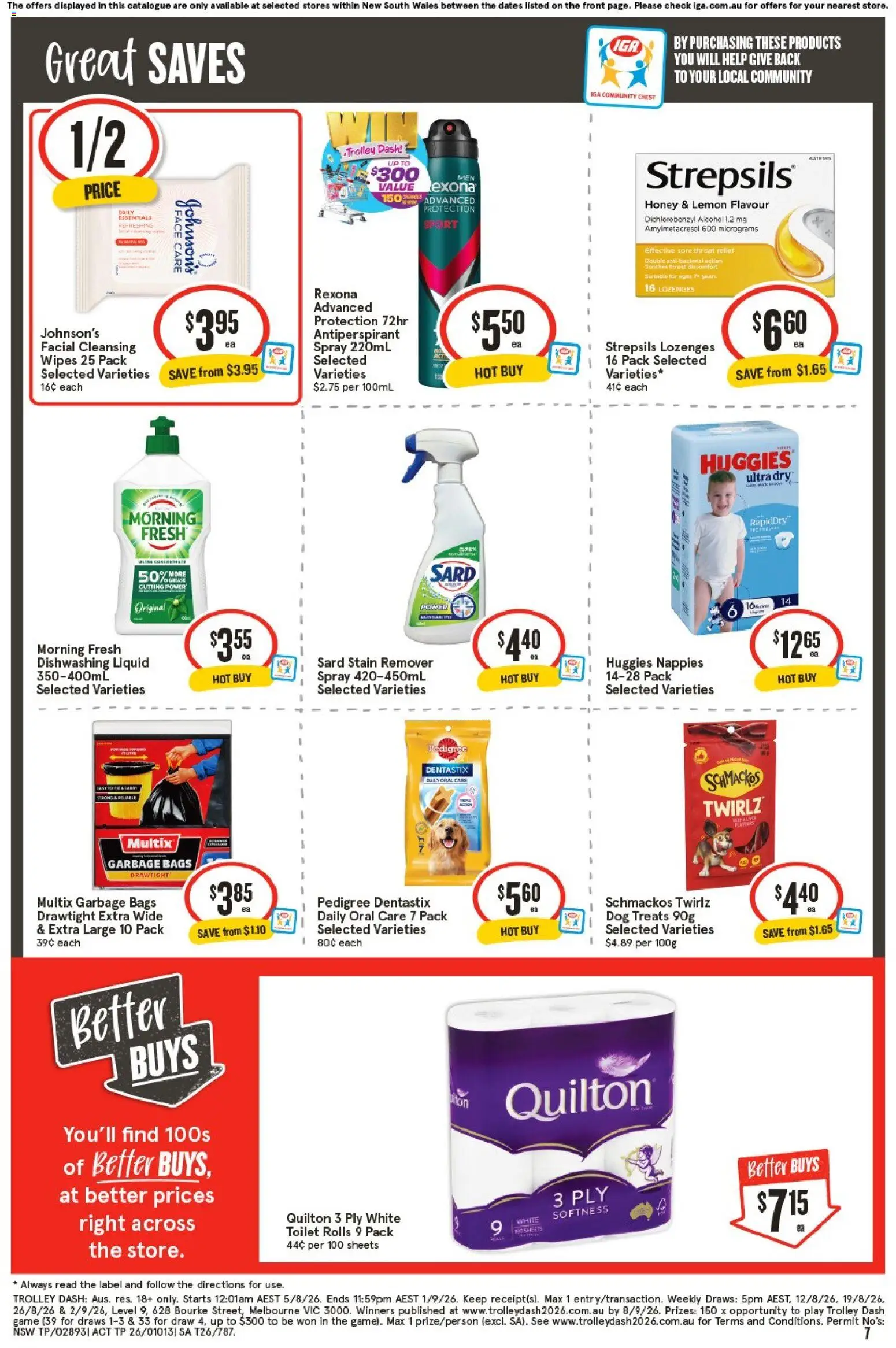 IGA catalogue - valid from 19/08/2026 | Page: 8 | Products: Alcohol, Antiperspirant, Nappies, Trolley