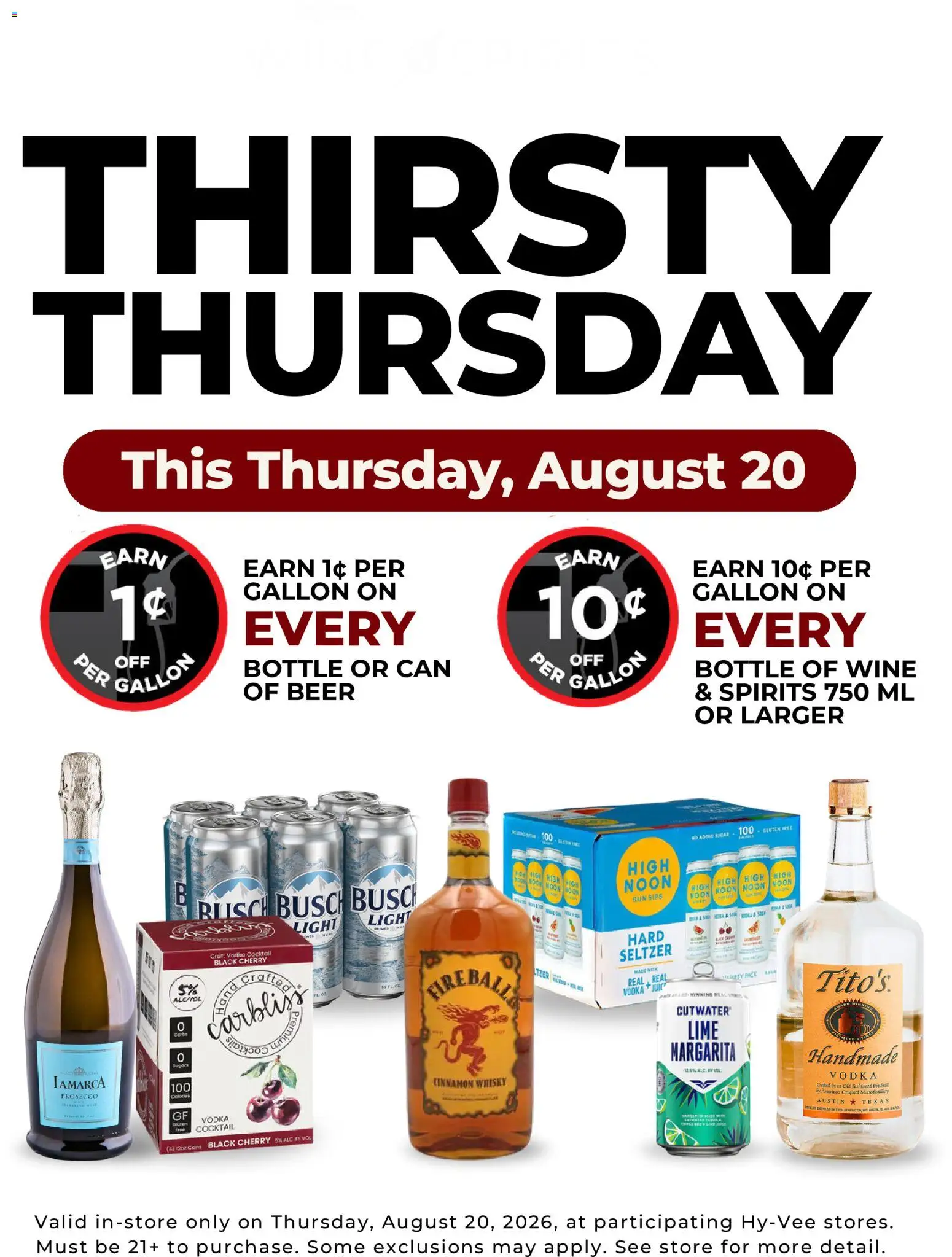 HyVee Thirsty Thursday - valid from 08/17/2026 | Page: 1 | Products: Wine, Beer, Prosecco, Lime