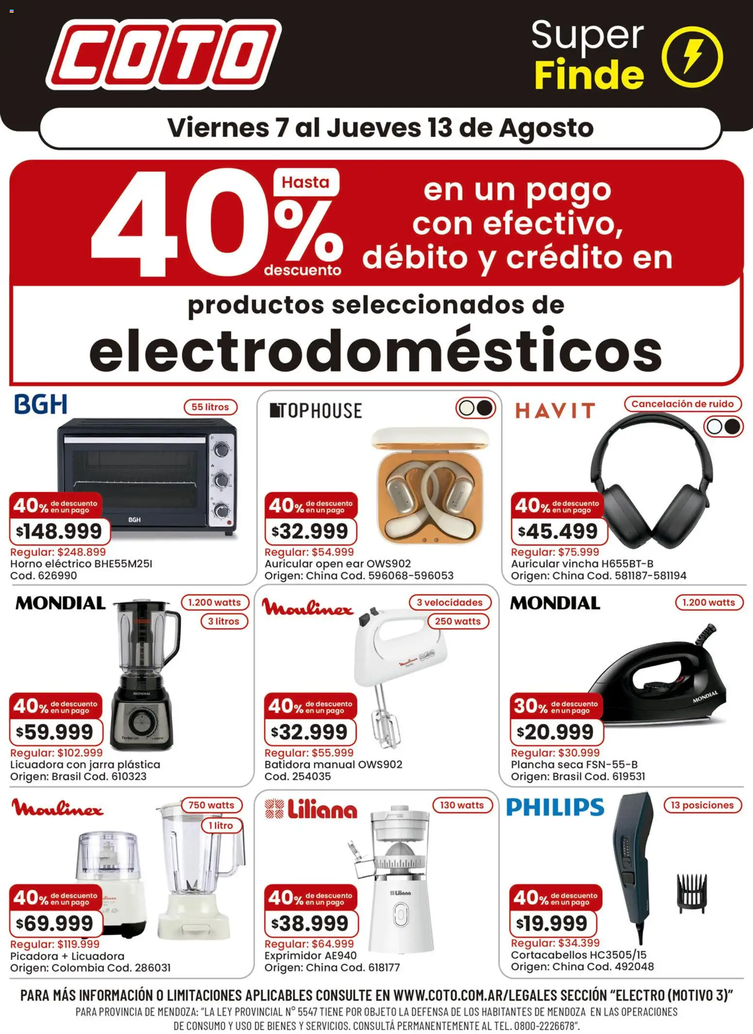 Coto ofertas electro │ válido desde el 07/08/2026 | Página: 1 | Productos: Batidora, Exprimidor, Jarra, Horno eléctrico