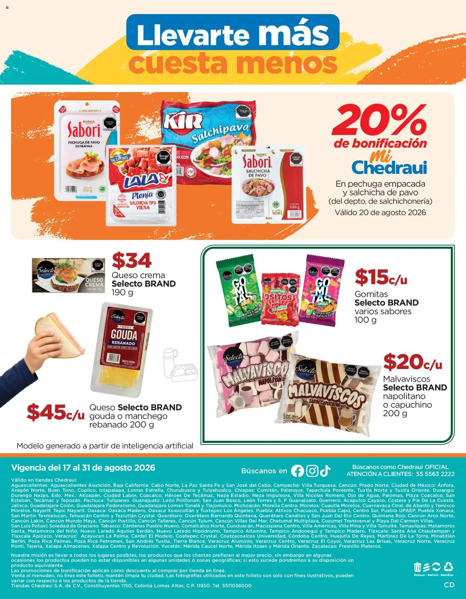 Nuevas ofertas de Chedraui válidas en toda la República Mexicana desde el 17/08/2026. ¡Encuentra las mejores ofertas en Chedraui folleto Estrena este regreso a clases! | Página: 16 | Productos: Salchicha, Queso crema, Queso, Capuchino